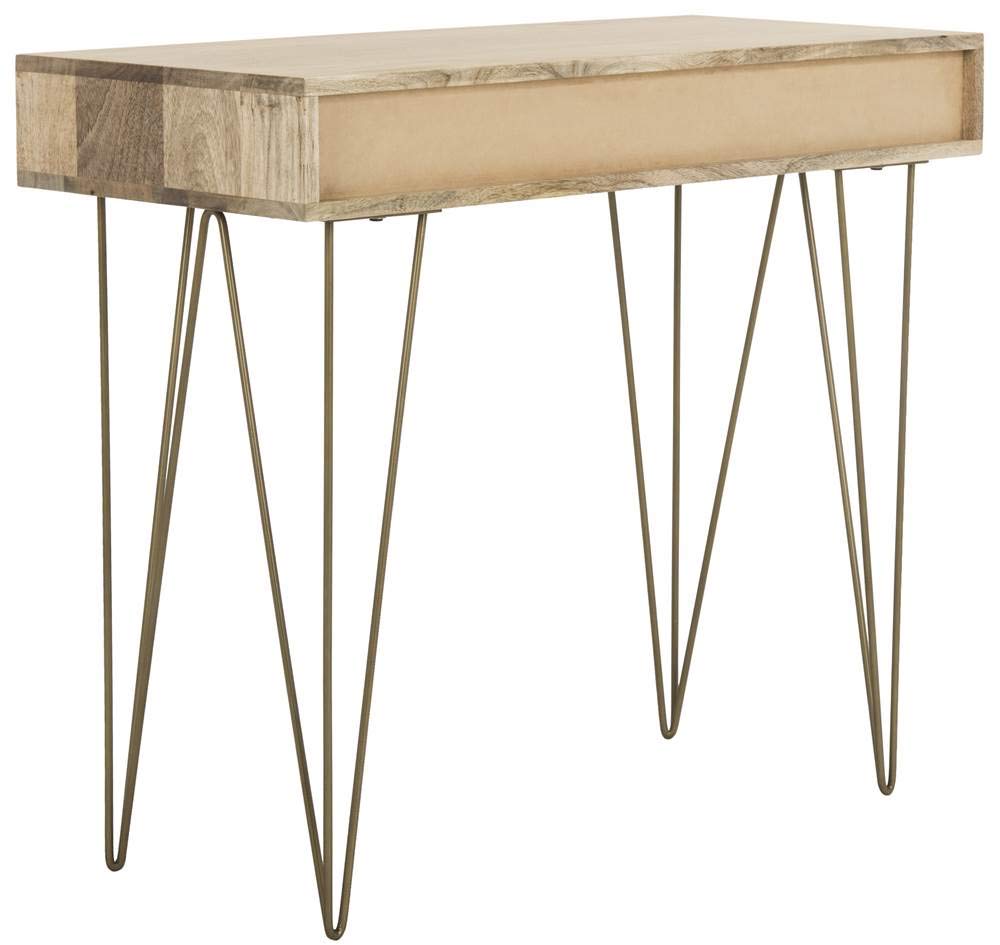 Safavieh Marigold Modern Hairpin Leg Desk with 1 Drawer - Natural Wood & Brass Finish - Perfect for Home Office, Study Room, or Workspace