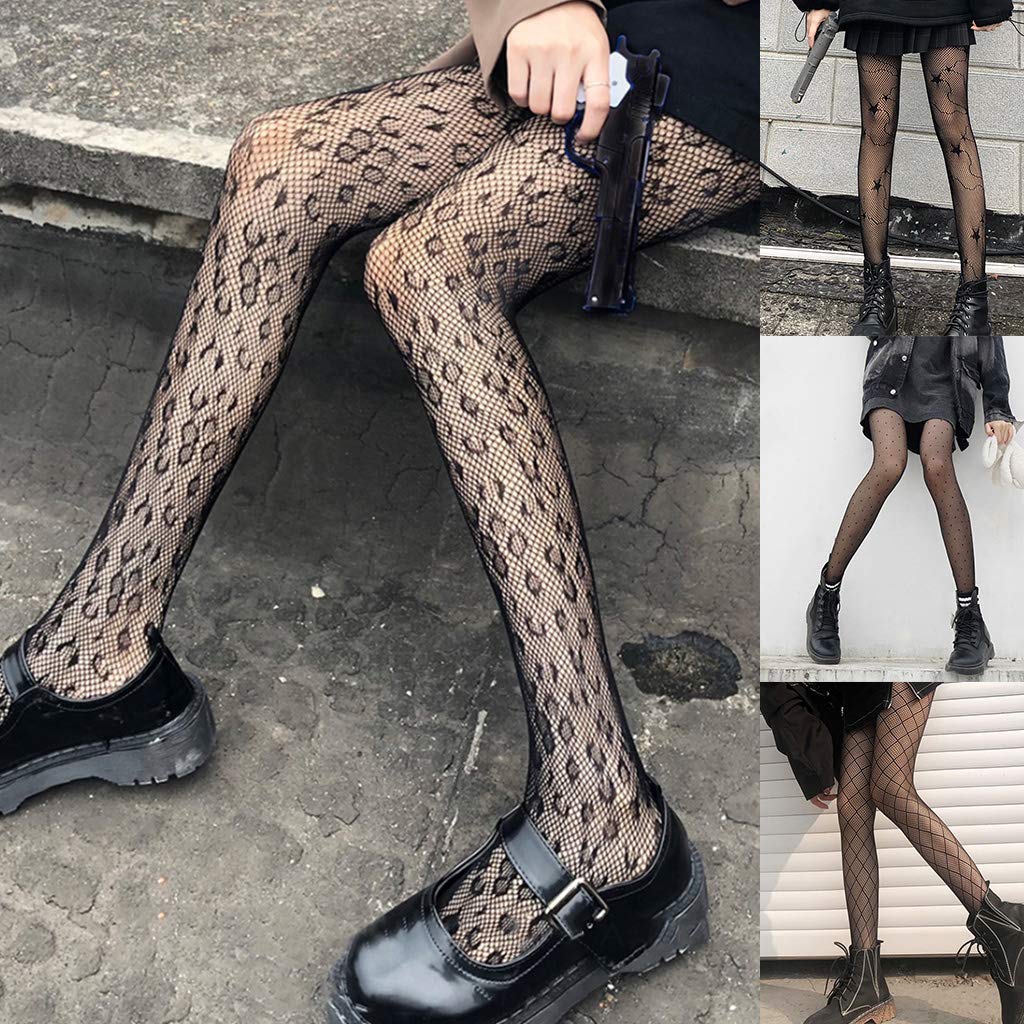 Black Fishnet Stockings for Women - Nylon Tights with Plaid Jacquard Mesh Design | Perfect for Halloween, Cosplay, and Night Out Outfits