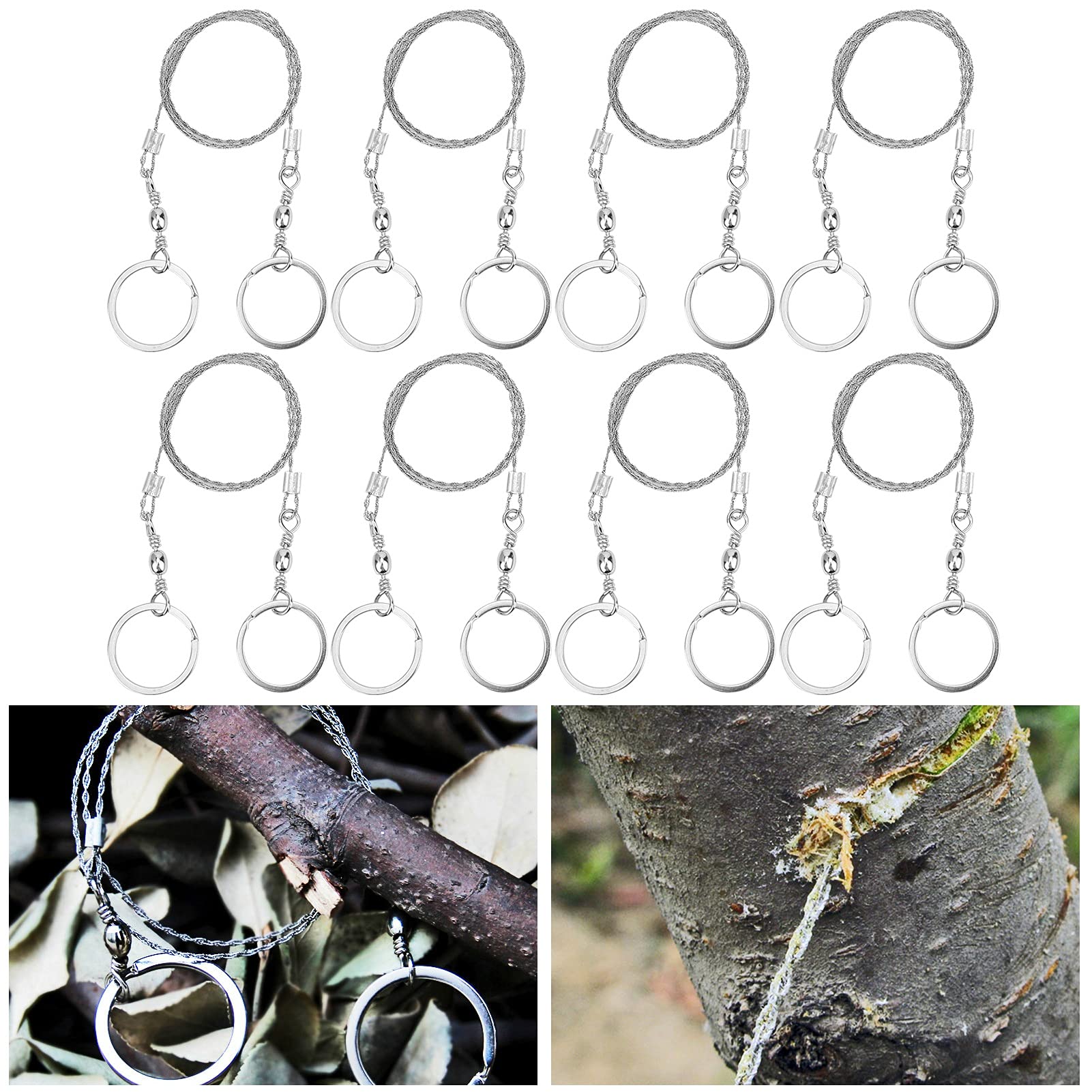 Keenso 8-Piece Survival Wire Saw Kit - Stainless Steel Camping Chainsaw for Outdoor Emergencies & Bushcraft | Perfect for Hiking, Backpacking & Wilderness Survival