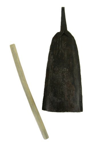 African Alo Bell with Stick - Handcrafted Iron Cow Bell - Large & Low Tone - Perfect for Livestock, Farm Animals, and Decorative Use