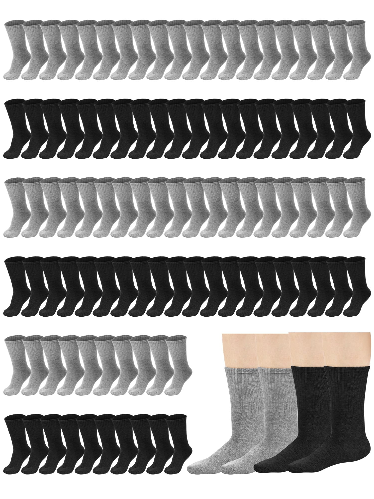 Suhine 50 Pairs Men's Crew Socks Bulk - Soft Cotton Moisture Wicking Unisex Athletic Socks for Running, Hiking & Daily Wear - Perfect for Homeless Shelters, Sports & Gifts