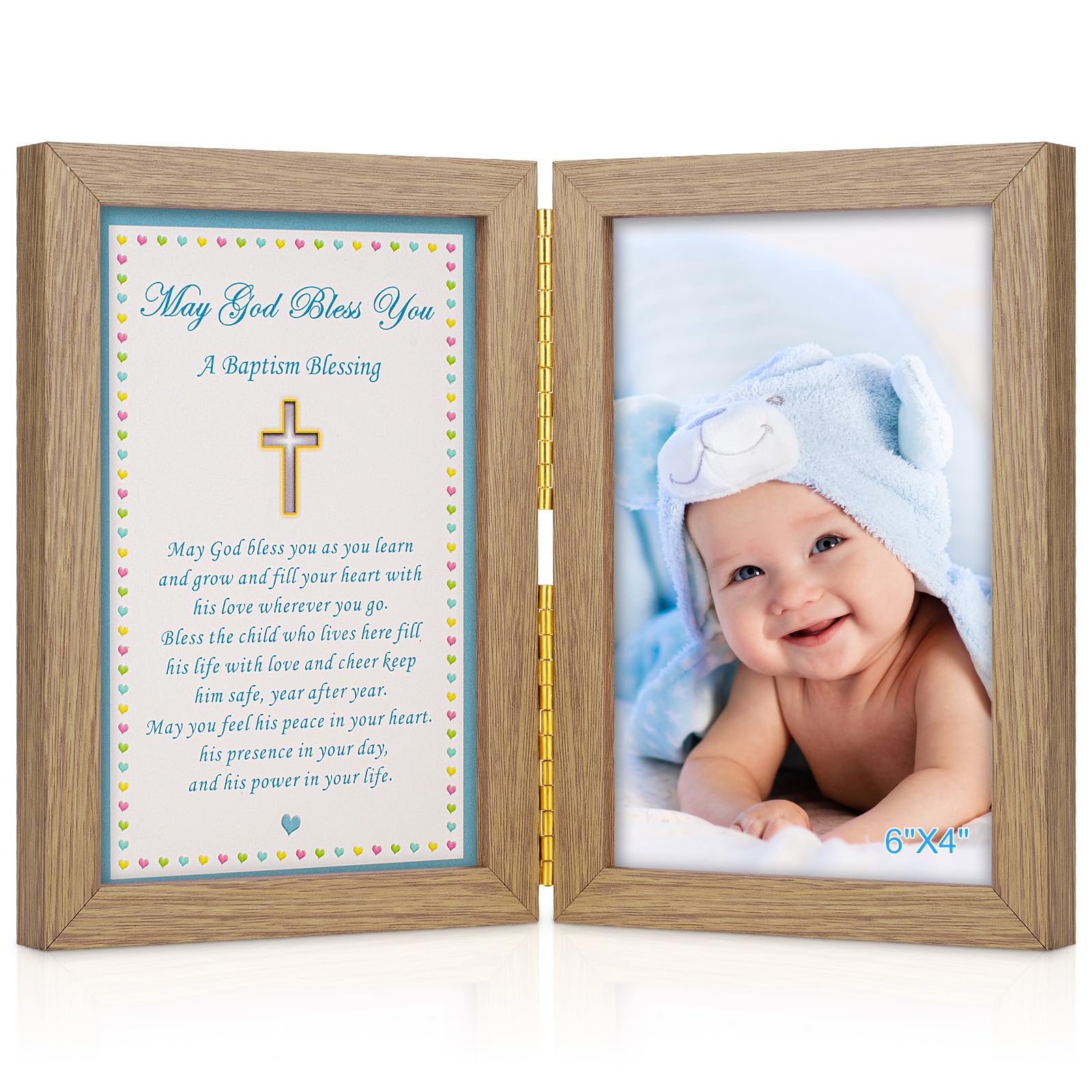 Yakucho Baptism Gifts for Boys - Christening Picture Frame with Blessing Card, Holds 4x6 Inch Photo - Perfect Baby Boy Baptism Keepsake for Christening Ceremony, First Communion & Religious Milestones
