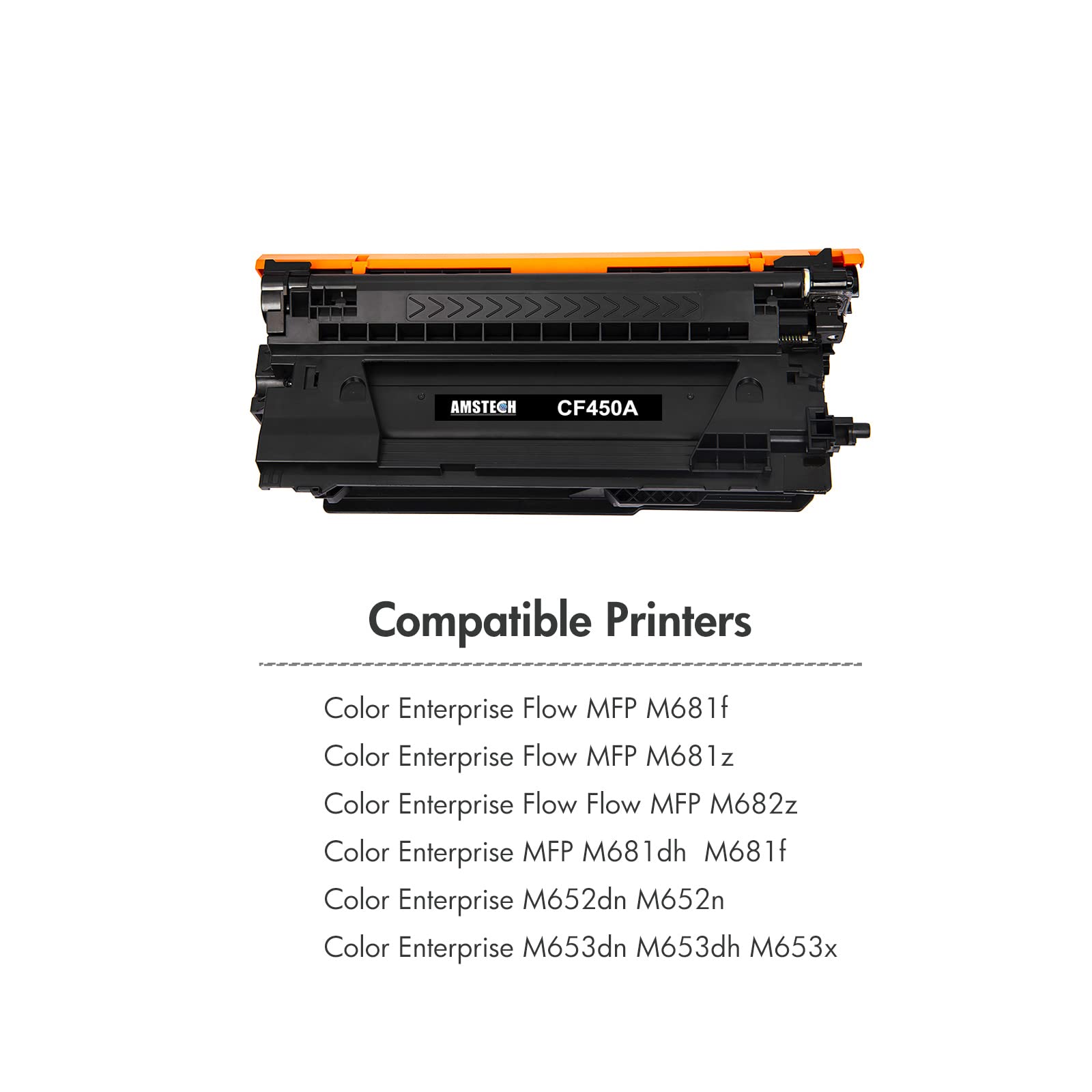 Amstech Compatible Toner Cartridge Replacement for HP 655A CF450A CF451A CF452A CF453A - Works with HP Color Enterprise M652n M652dn M653dn M653x M653dh MFP M681dh M681f M682z Printers (Black, Cyan, Magenta, Yellow) - High Yield Printing for Office & Business Documents