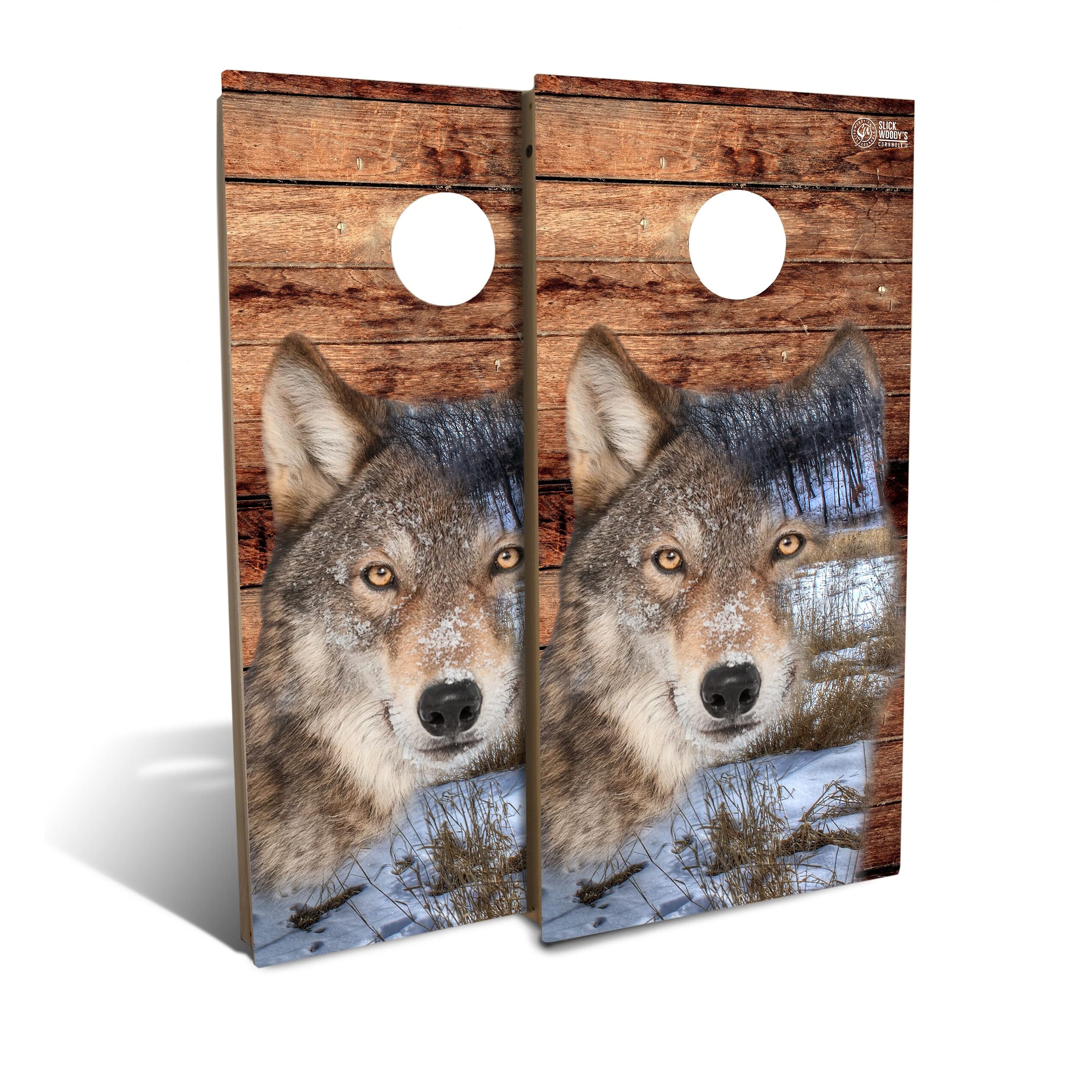 Premium Wolf Cornhole Board Set with 8 Bean Bags - Outdoor Lawn Game for Backyard, Tailgating, and Parties - Durable Wooden Construction for Adults and Kids