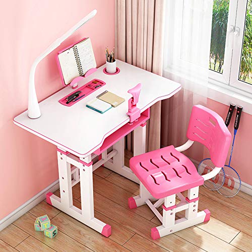 Adjustable Height VIVIYY Kids Study Desk and Chair Set with LED Light - Ergonomic Writing Table for Children, Homework & Reading (Pink) - Perfect for Bedroom, Homeschooling & Small Spaces