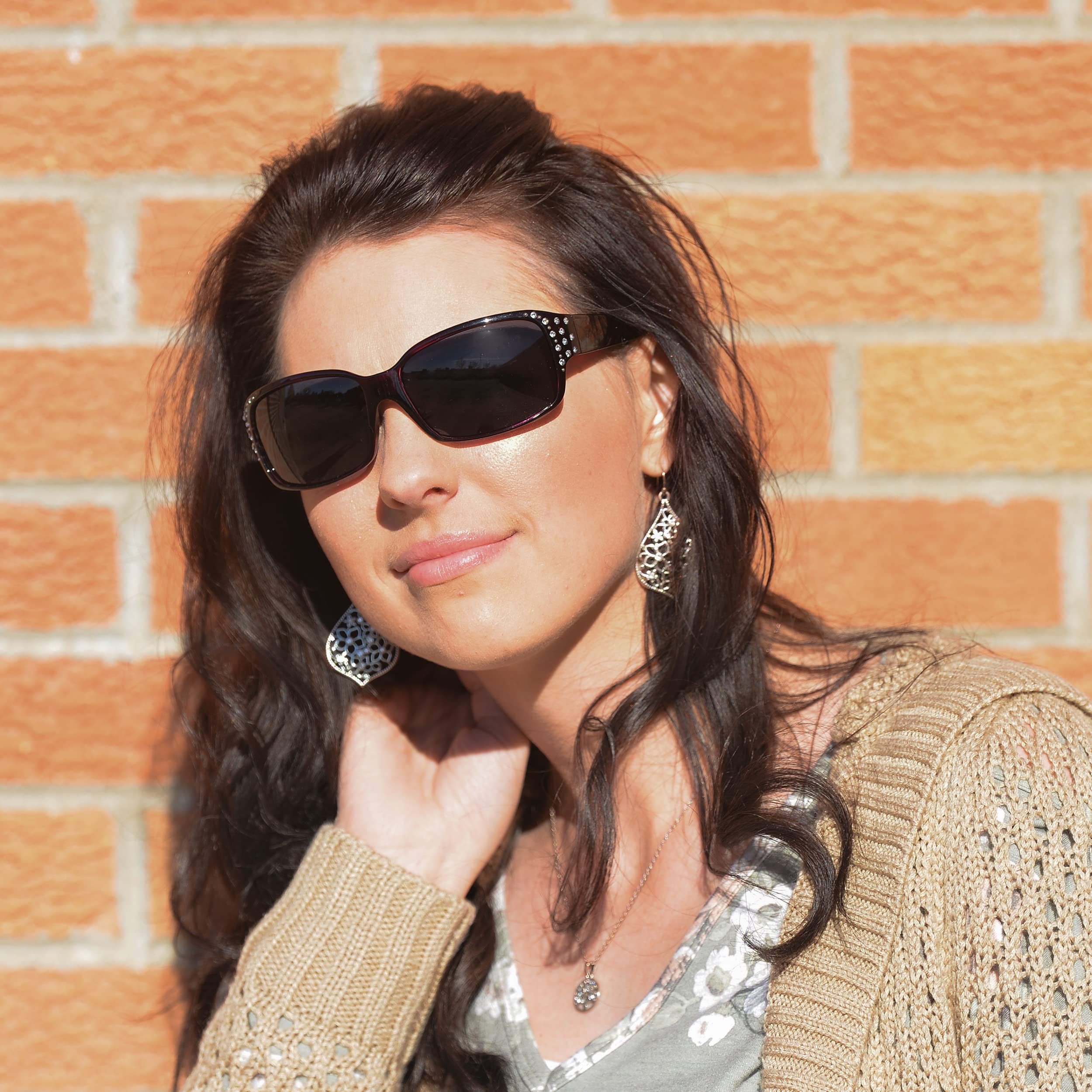 **Polarized Sunglasses for Women - Hot Pink Camo Sunglasses with Diamante Detail - UV Protection & Stylish Accessory for Beach, Driving & Outdoor Activities**