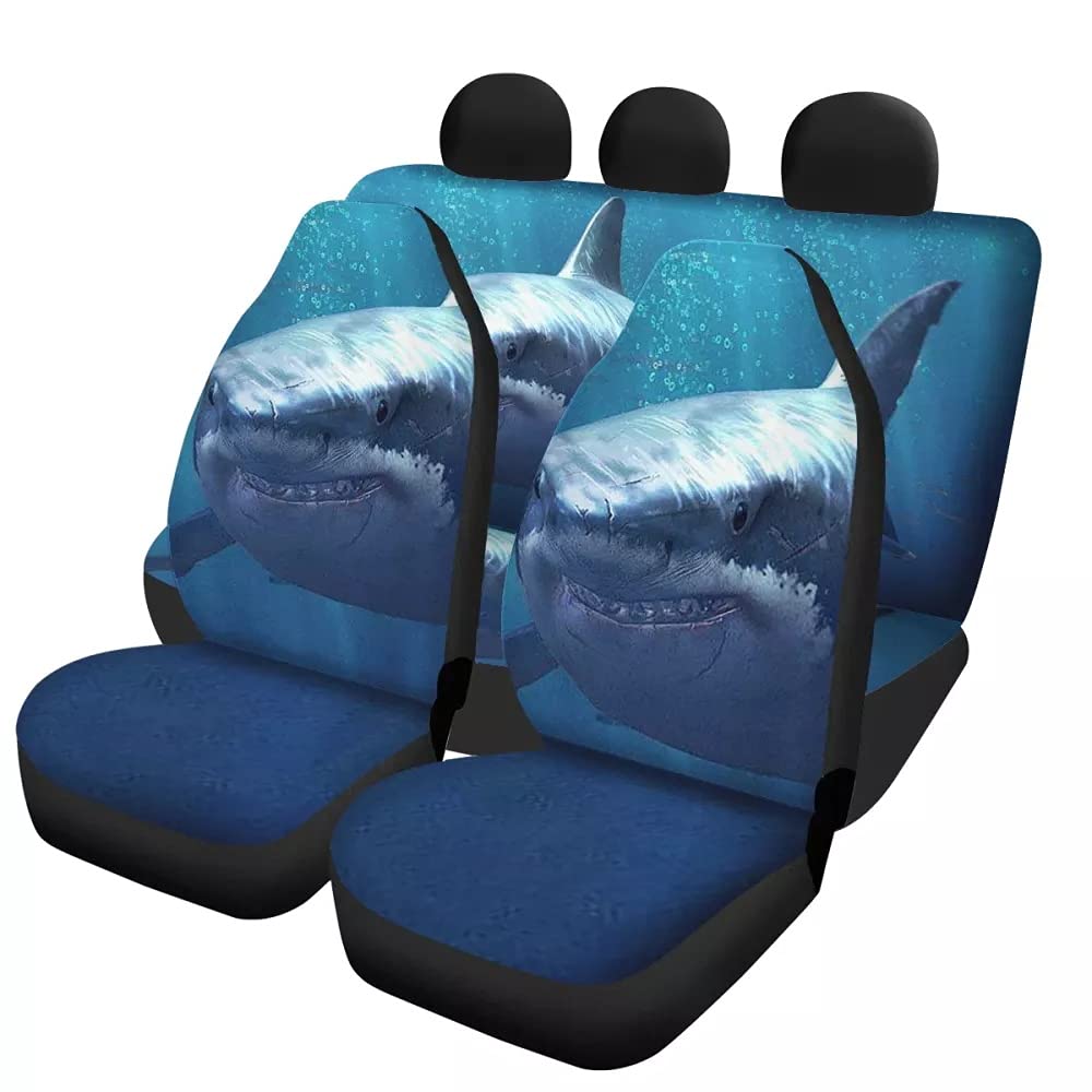 Shark Print Car Seat Covers Full Set - Front & Back Seat Protector for Comfort & Style