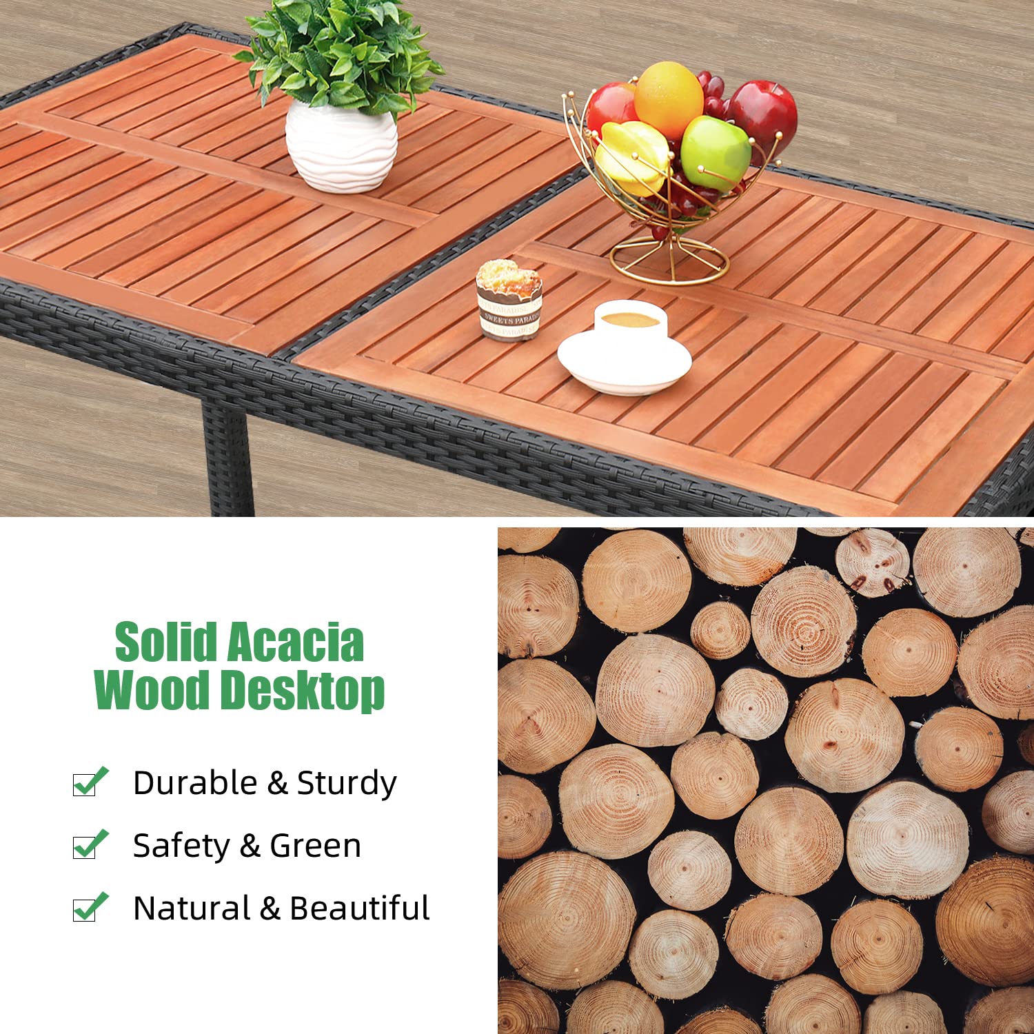 Premium 7-Piece Acacia Wood Patio Dining Set with Soft Cushions - Outdoor Wicker Furniture for Deck, Backyard, Garden - Perfect for Al Fresco Dining, BBQs & Outdoor Entertaining
