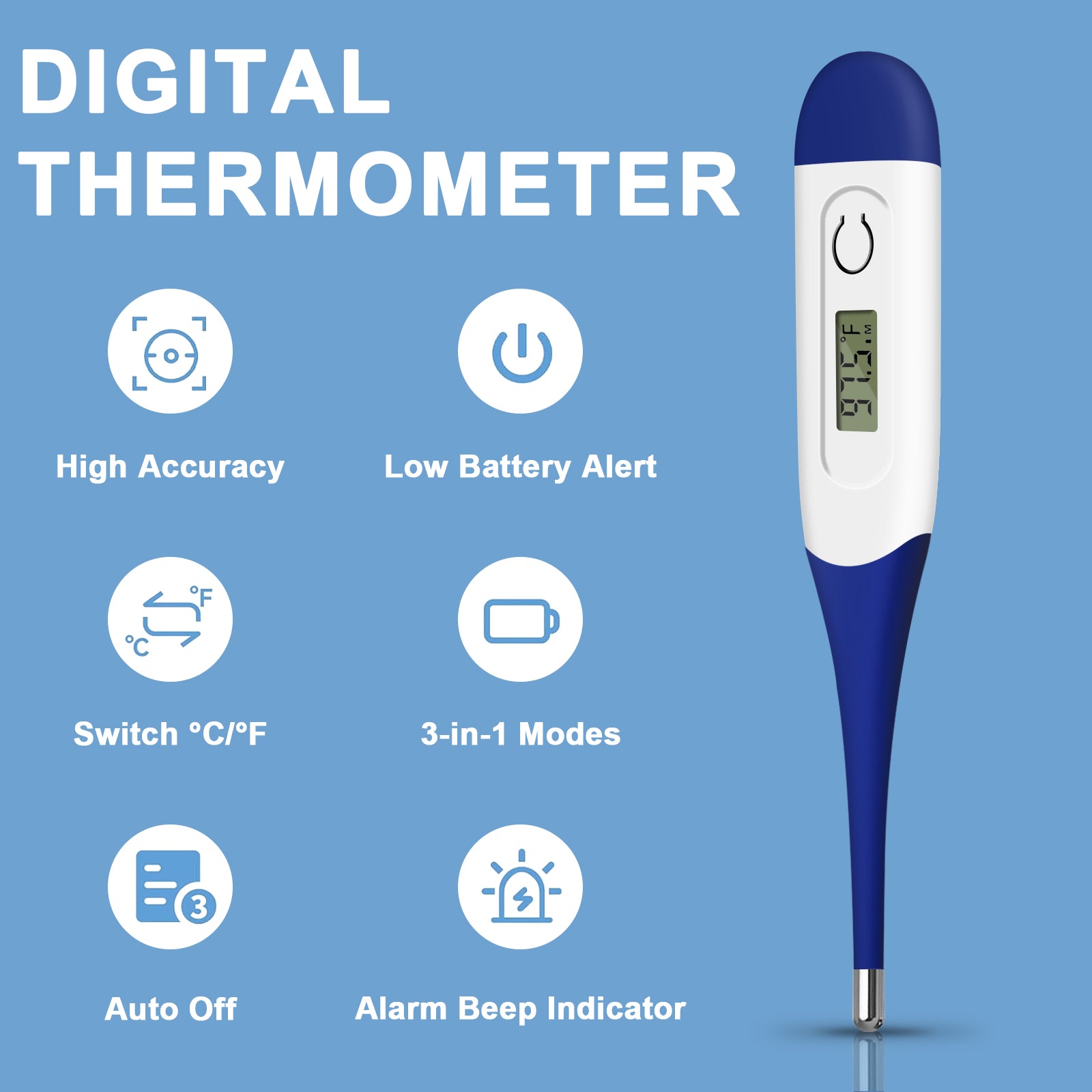 Fast & Accurate Digital Oral Thermometer for Adults & Kids - LPOW 10-Second Fever Thermometer - Perfect for Home, Travel, and Medical Use