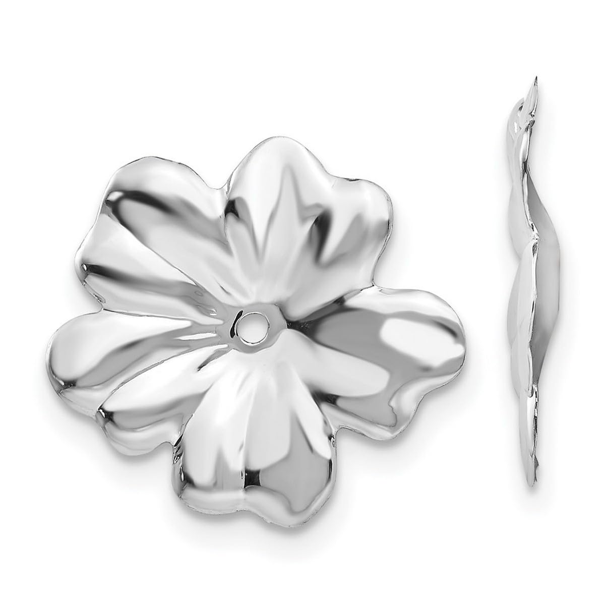 14K White Gold Floral Earring Jackets for Women - 11x11mm Polished Wide Design, Perfect for Weddings, Parties & Everyday Elegance