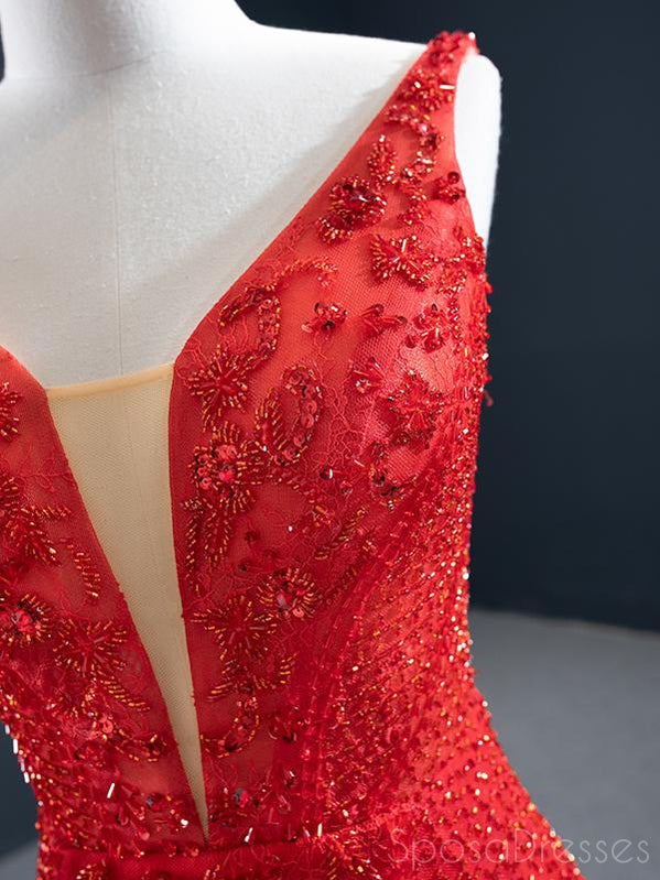 Mermaid Red Sleeveless Beaded Prom Dress for Sweet 16 | Elegant Formal Gown with Sparkling Details | Perfect for Homecoming, Quinceañera & Evening Parties