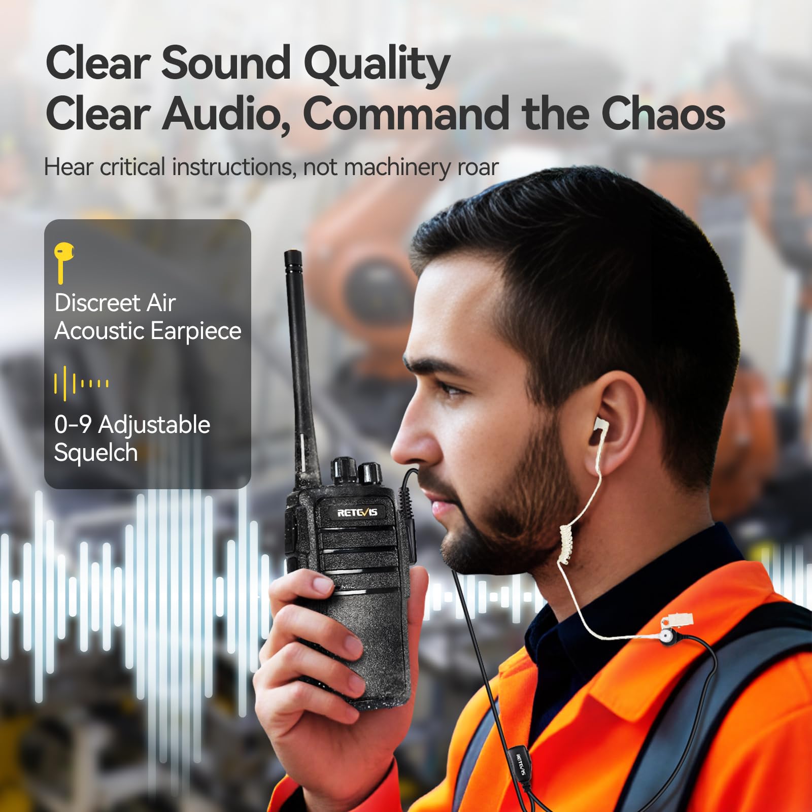 Retevis RT21 Long Range Walkie Talkies for Adults - 2 Way Radios with Earpiece & Hands-Free (10 Pack) - Ideal for Government, Education, Churches & Business Communication
