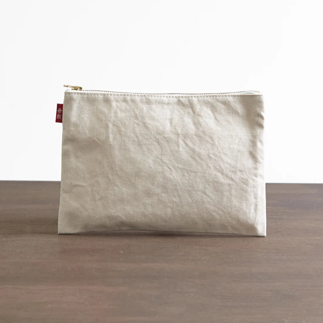 Kurashiki Hampu Canvas Flat Pouch L Size - Premium Japanese Ecru Canvas Bag for Stationery, Makeup & Travel Accessories