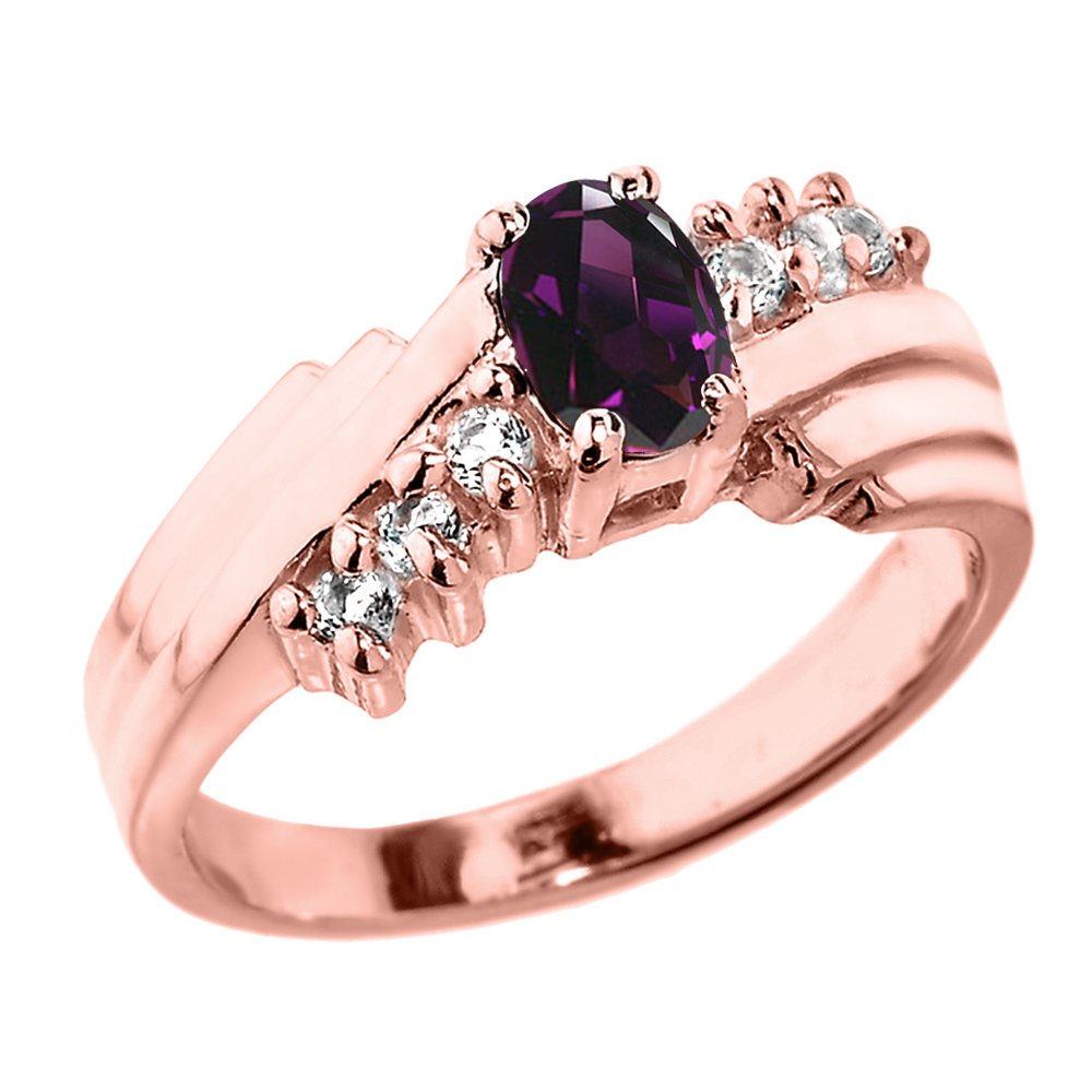 10K Rose Gold Diamond & Amethyst Engagement Ring for Women - Elegant Promise Ring for Proposal, Anniversary & Special Occasions