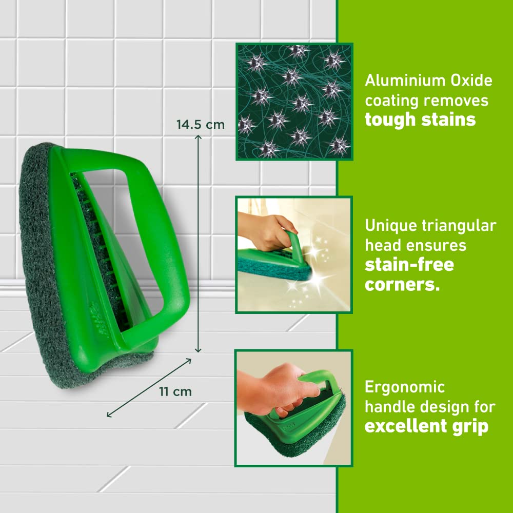 Scotch-Bite Heavy Duty Bathroom Cleaning Brush with Abrasive Scrubber - Powerful Tile & Grout Cleaner for Shower, Bathtub, Sink (Green, 1-Pack) - Perfect for Deep Cleaning Bathrooms & Kitchen Surfaces