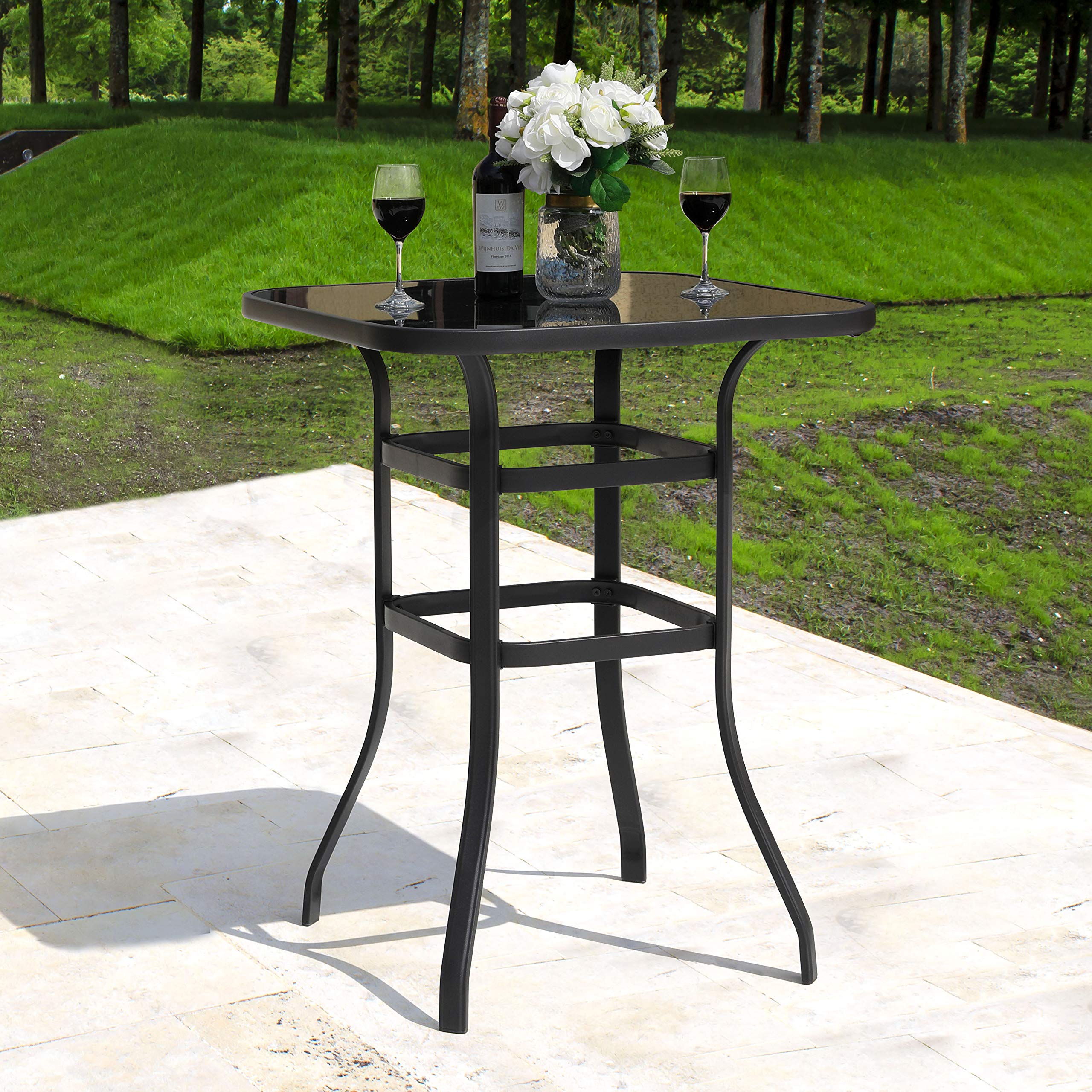 **NUU GARDEN 3-Piece Patio Bar Set - All-Weather Metal Textilene Swivel Bar Stools (Set of 2) & High-Top Glass Bar Table - Brown Outdoor Bistro Set for Patio, Deck, or Garden**    *(Perfect for backyard BBQs, poolside lounging, or outdoor entertaining!)*