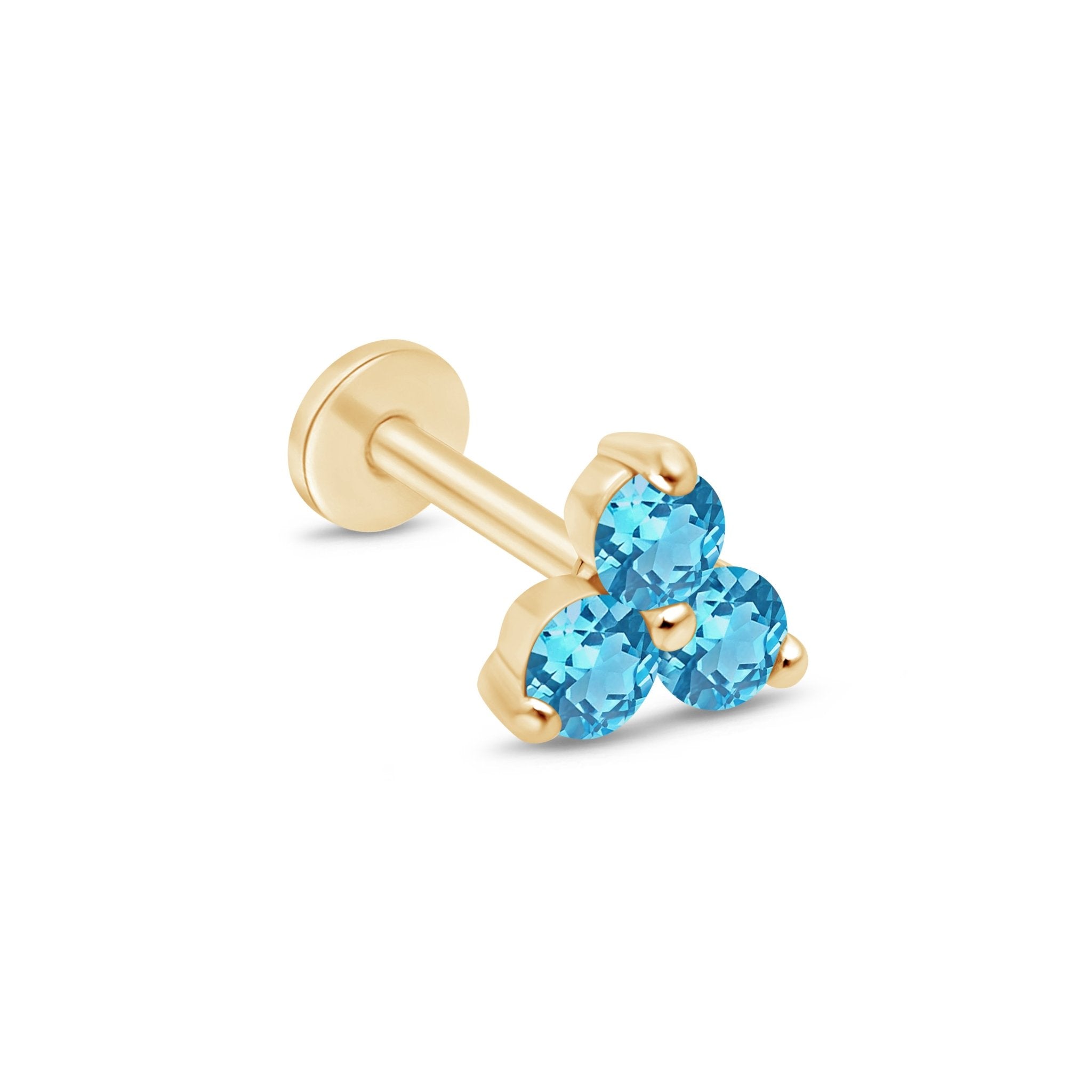14K Yellow Gold London Blue Topaz Trinity Cluster Stud Earrings for Women - Perfect for Weddings, Parties & Everyday Elegance