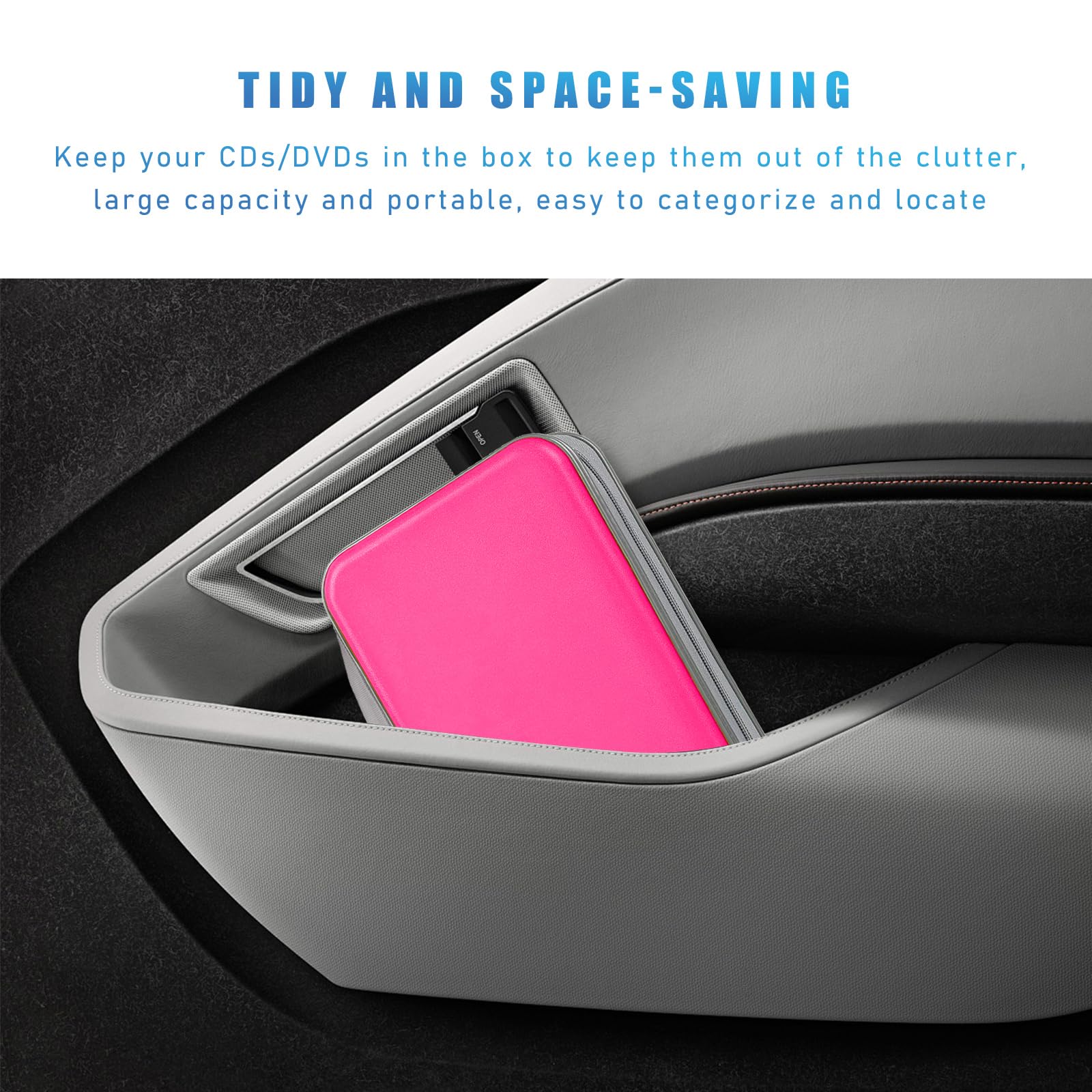 96-Slot Car CD DVD Case - Hard Plastic Organizer with Zipper & Strap for Home, Office & Travel (Rose Red)