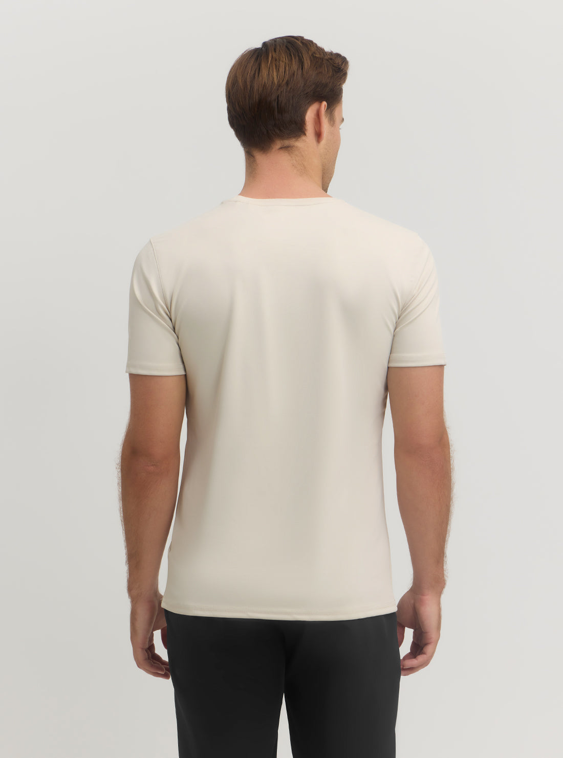 Light Beige Tech Stretch T-Shirt for Men - Breathable Moisture-Wicking Performance Tee - Gym Workout Running Hiking Outdoor Activities