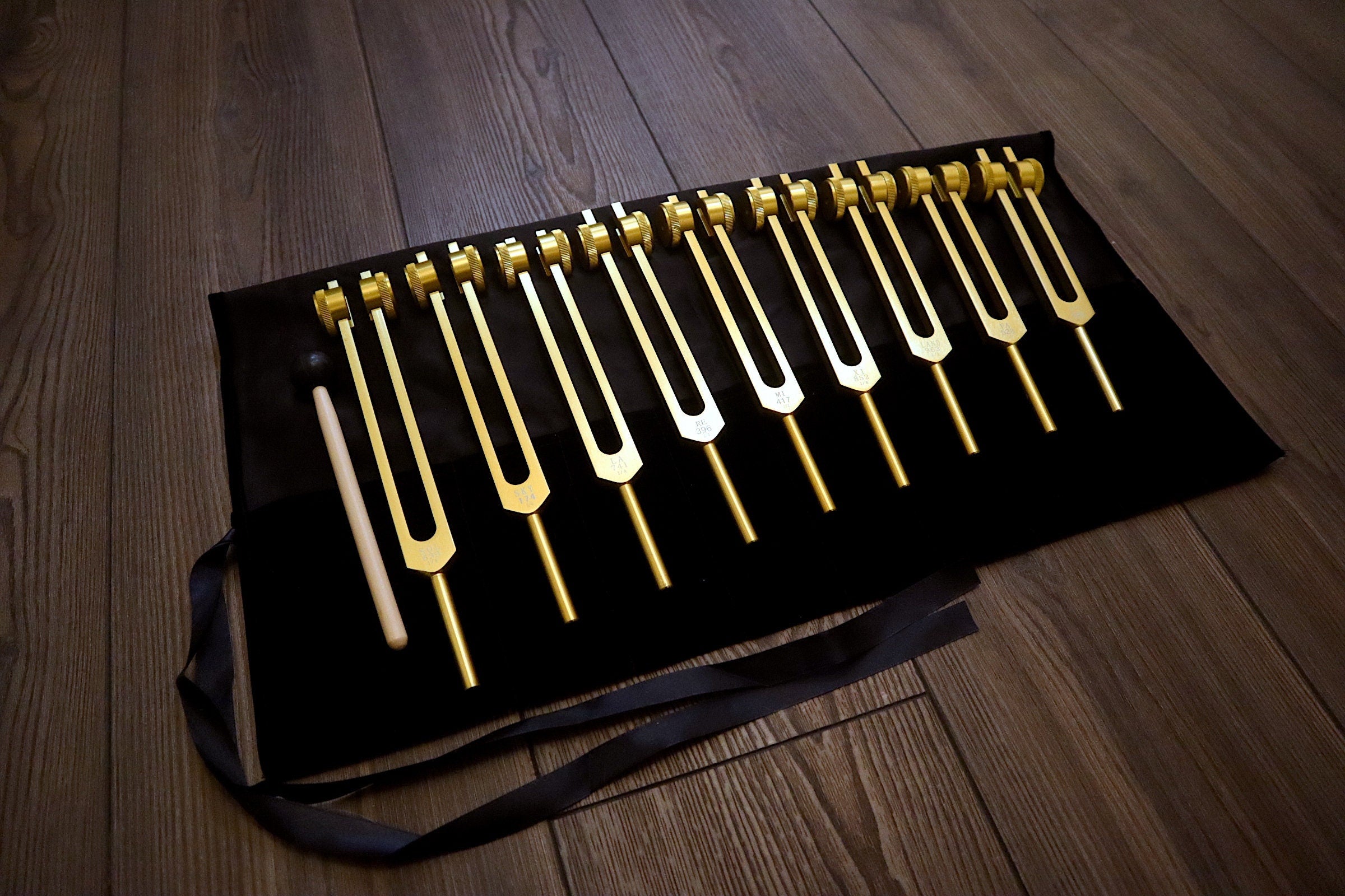 9-Piece Solfeggio Weighted Tuning Fork Set - 528Hz Gold Plated with Biofield Tuning & Carry Bag - Professional Healing Instruments for Sound Therapy, Meditation, and Energy Balancing