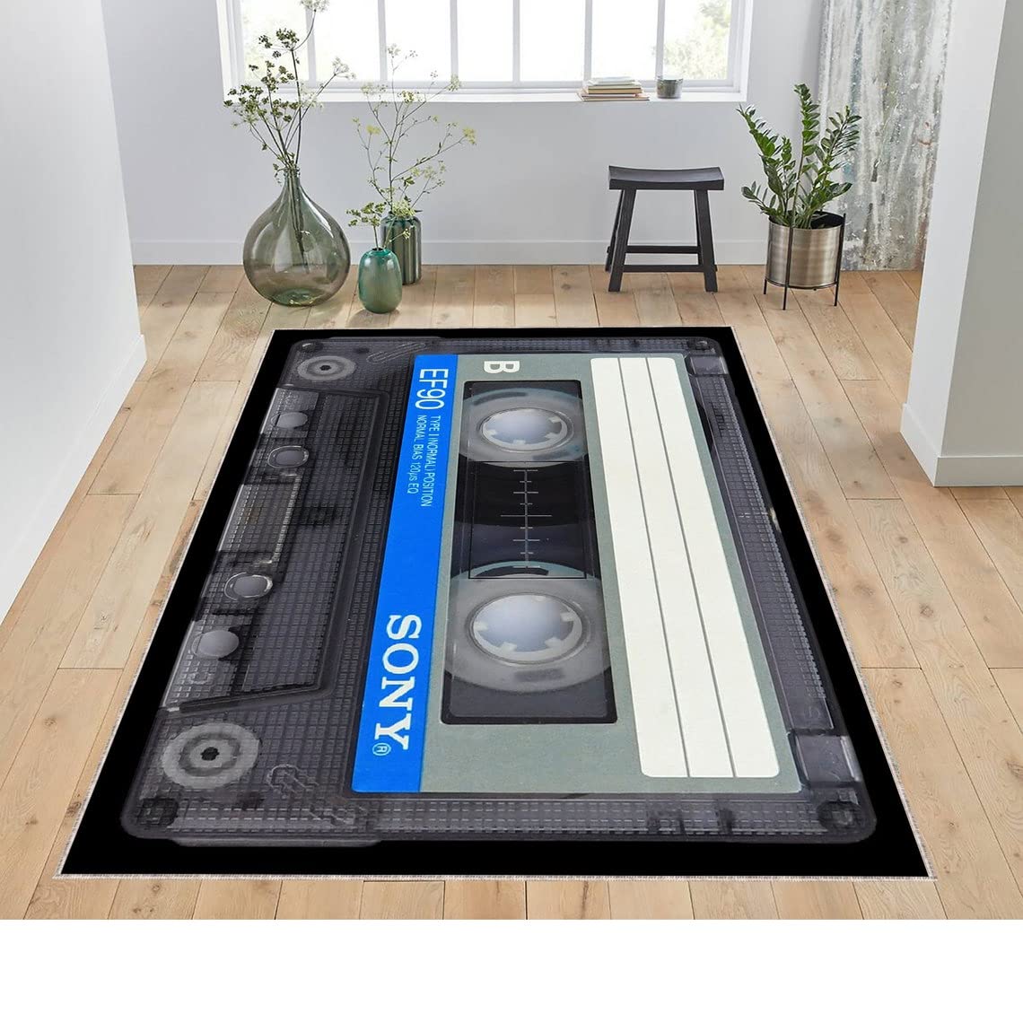 Retro Cassette Tape Rug - Vintage 80s 90s Music Design Floor Mat - Nostalgic Decorative Rug for Bedroom, Living Room, Man Cave - 2.6x4.9 Feet (80x150 cm) - Perfect for Music Lovers & Retro Enthusiasts