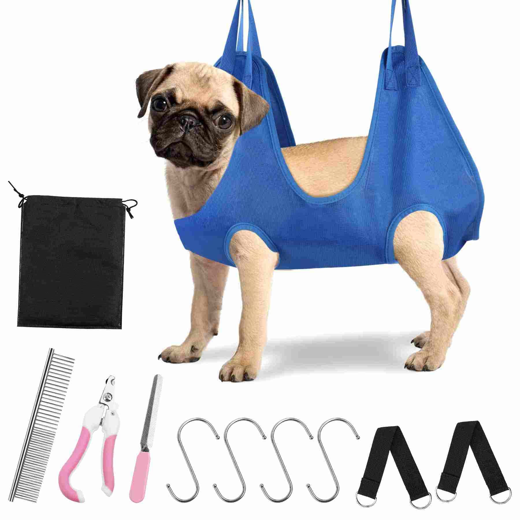 Durable GOUDAN Grooming Hammock Harness for Dogs & Cats - Pet Restraint Bag with Nail Clipper & File for Nail Trimming, Ear & Eye Care - Perfect for Home Grooming, Vet Visits & Pet Spa Days