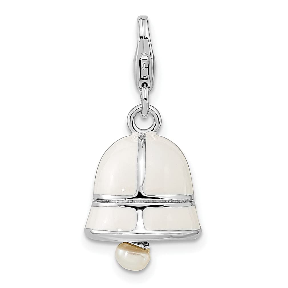 Amore La Vita 925 Sterling Silver Movable Freshwater Pearl & White Enamel Bell Charm Pendant Necklace with Lobster Clasp - Elegant Wedding Jewelry for Women, Perfect Gift for Her - Ideal for Bridal, Anniversary & Special Occasions