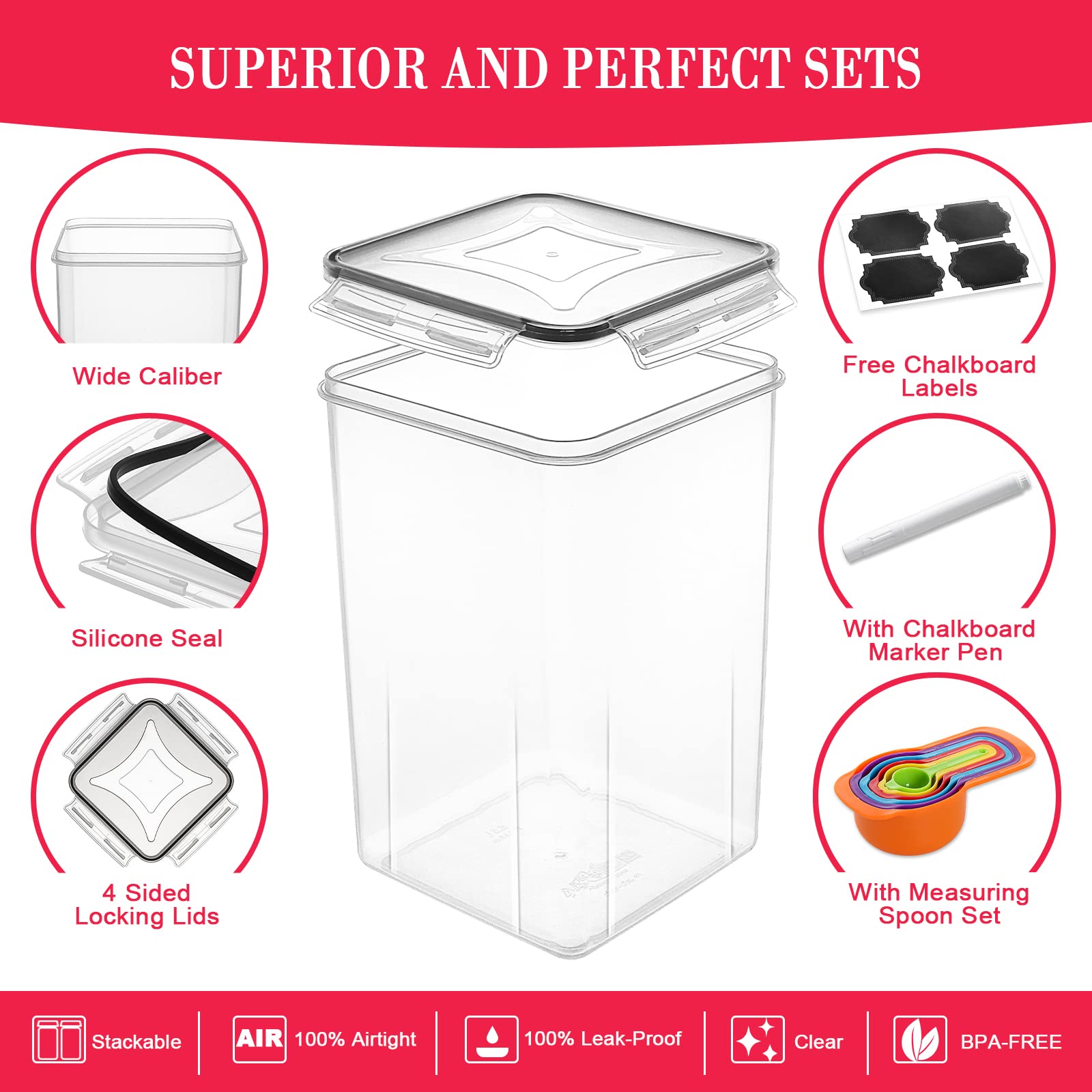 CEKEE 6.5L (220 OZ) Airtight Plastic Food Storage Containers with Lids (2-Pack) - Bulk Storage for Flour, Sugar, Rice, Cereal & Pasta - Perfect for Kitchen Pantry Organization & Meal Prep
