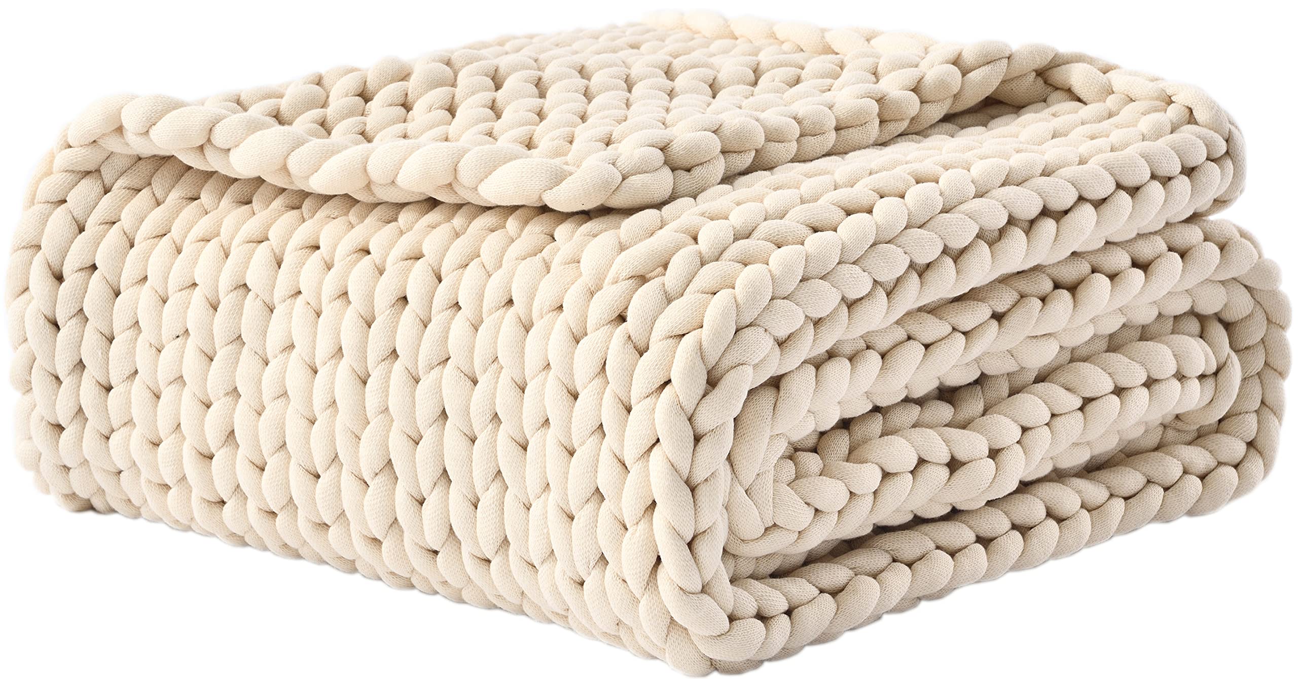 Weighted Blanket for Kids - 7 lbs Handmade Chunky Knit Throw Blanket for Better Sleep, Anxiety Relief & Cozy Home Decor (Beige, 40