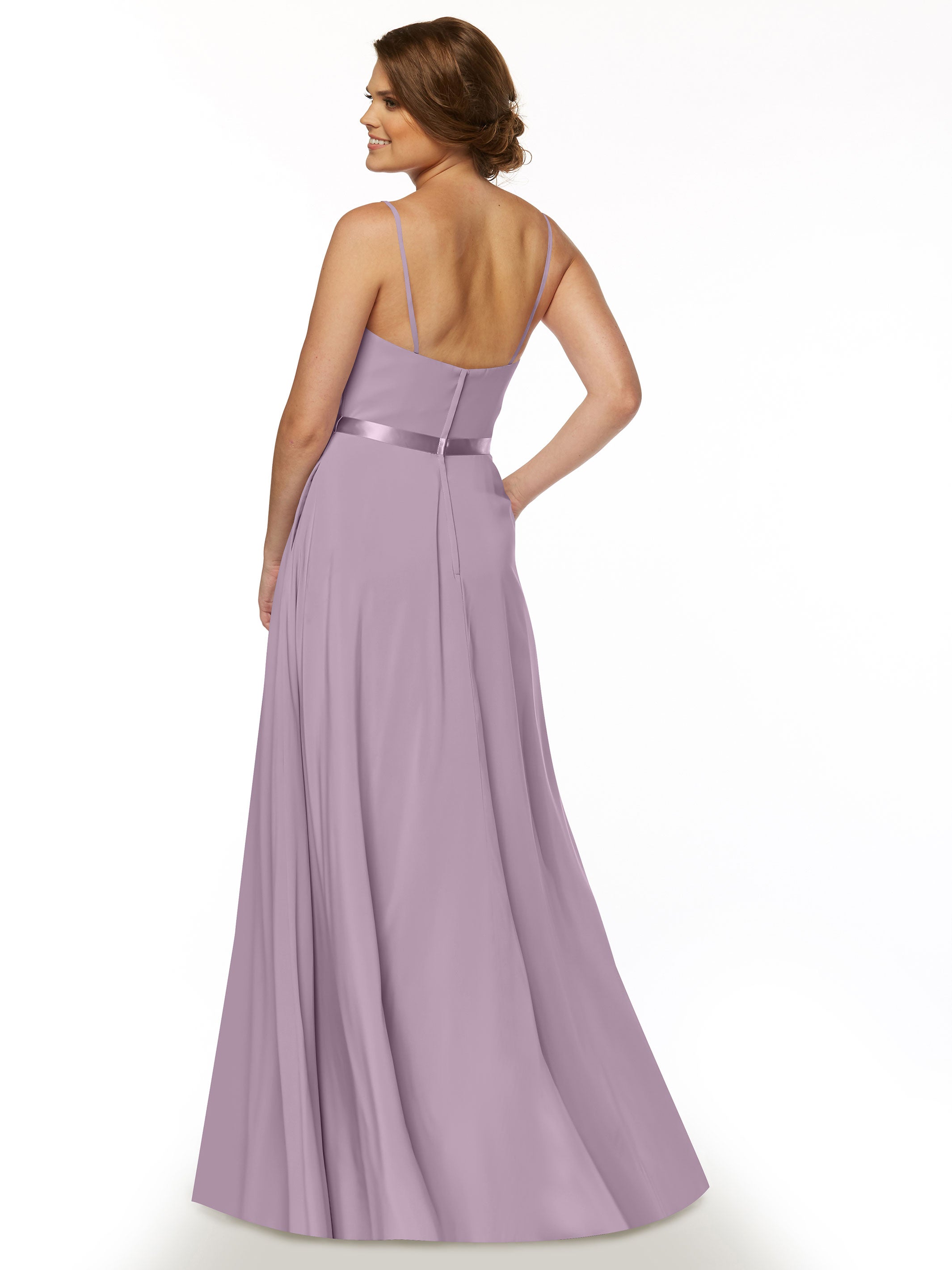 Elegant 80112 Spaghetti Strap Stretch Chiffon A-Line Bridesmaid Dress with Sash - Perfect for Weddings, Formal Events & Special Occasions
