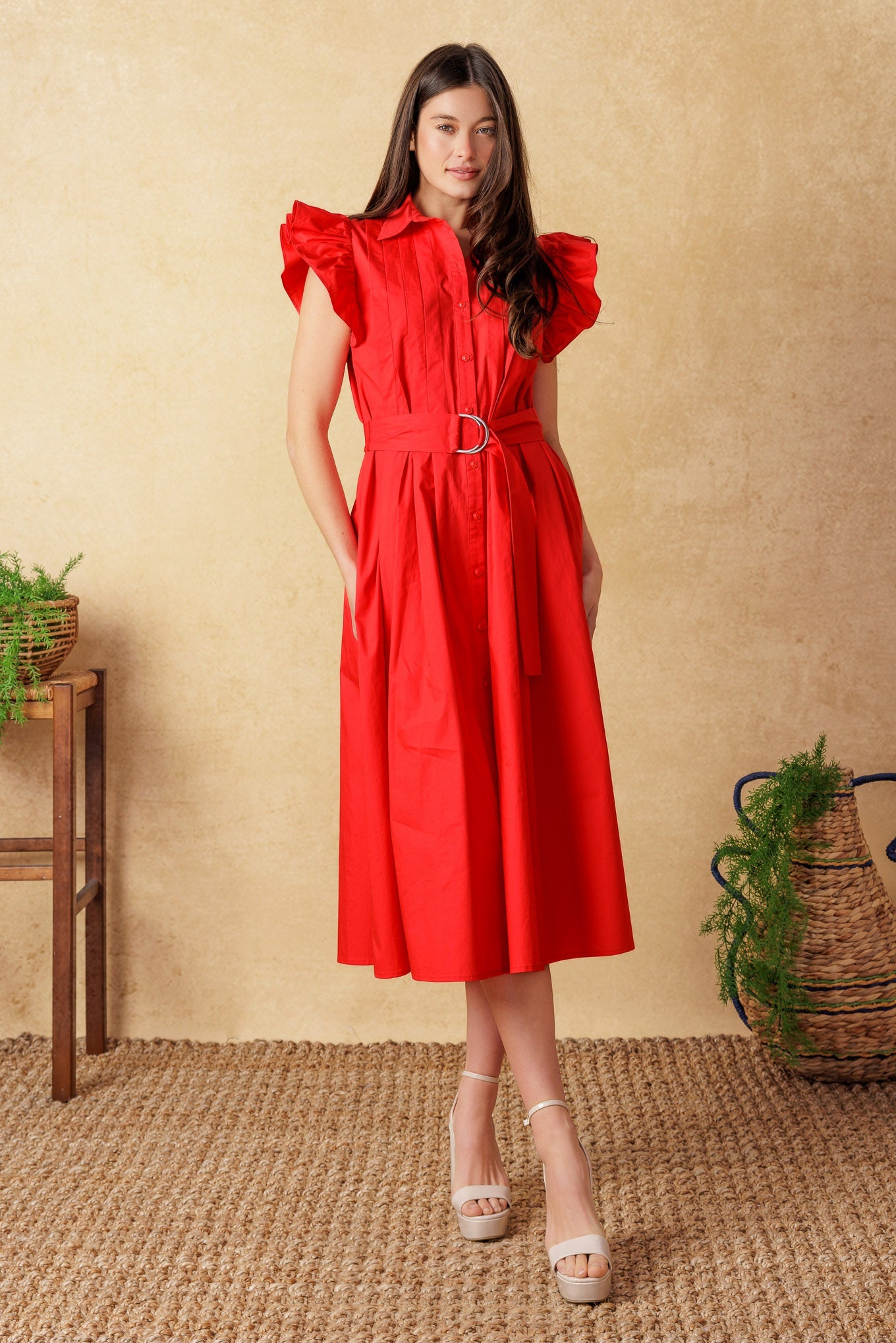 Glimpse in Time Pintuck Midi Dress - Elegant Flowy Women's Dress for Casual Outings, Office Wear & Special Occasions