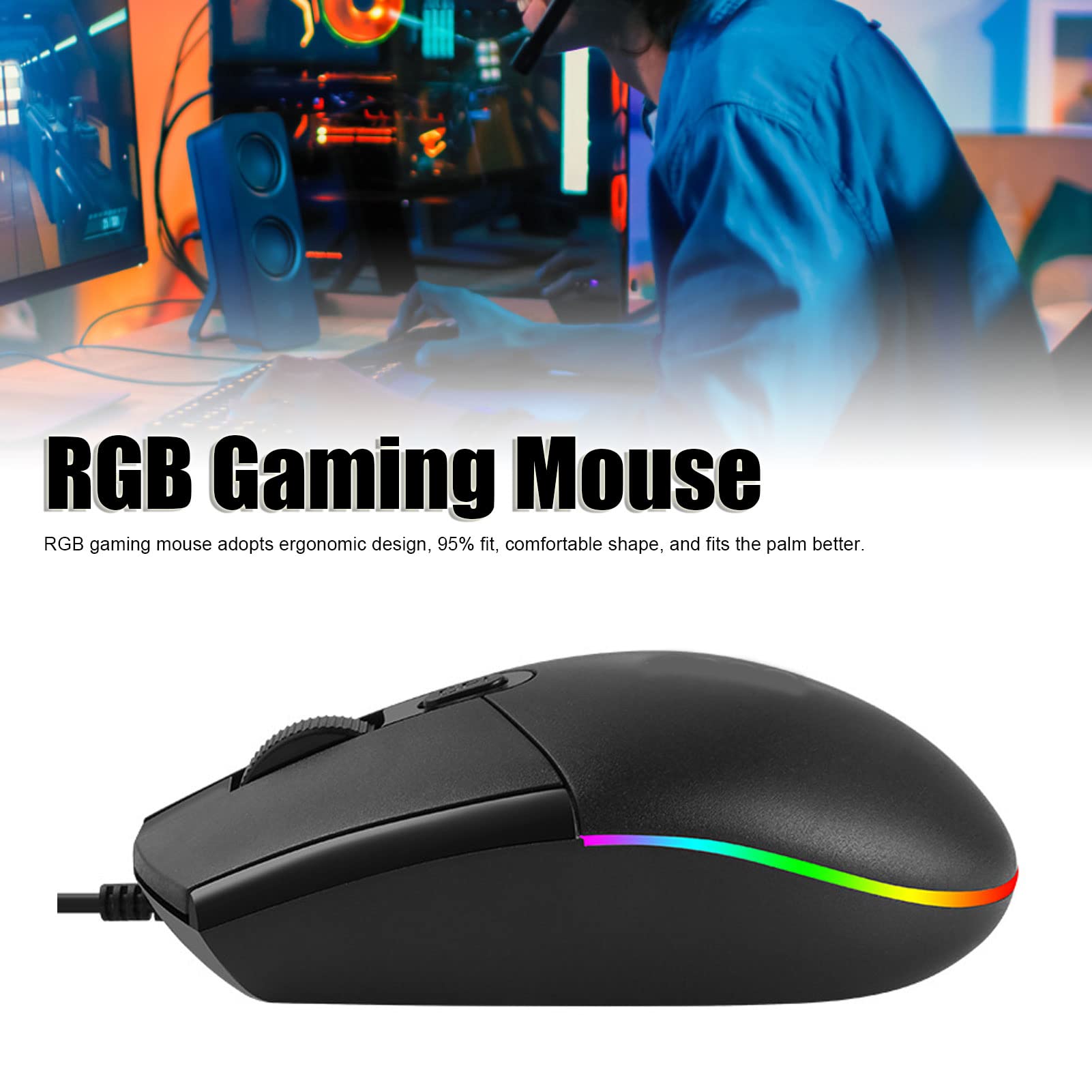 Ciciglow RGB Wired Gaming Mouse - 800/1200/1600 DPI Adjustable Ergonomic PC Gaming Mouse with Backlight for Office & Home Use | Perfect for Gaming, Work & Everyday Computing
