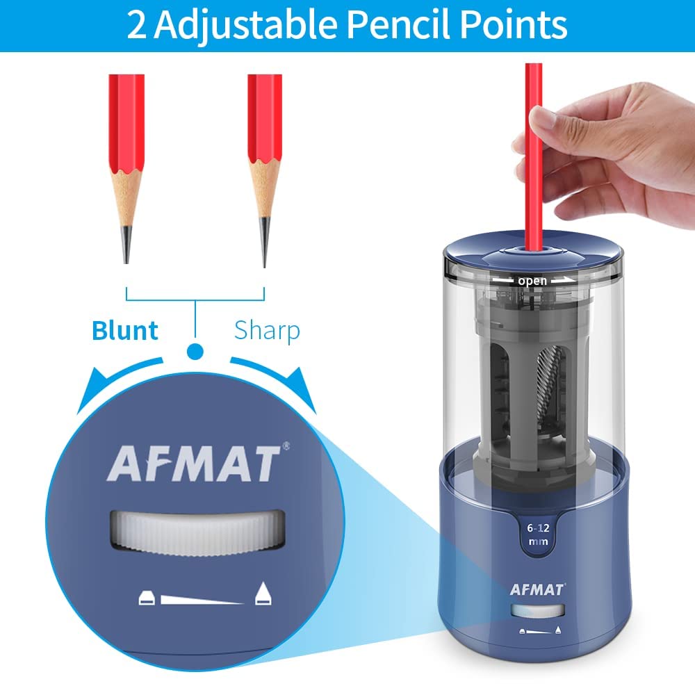 AFMAT Automatic Pencil Sharpener for Colored Pencils - Hands-Free & Long Point - Perfect for Artists & Students