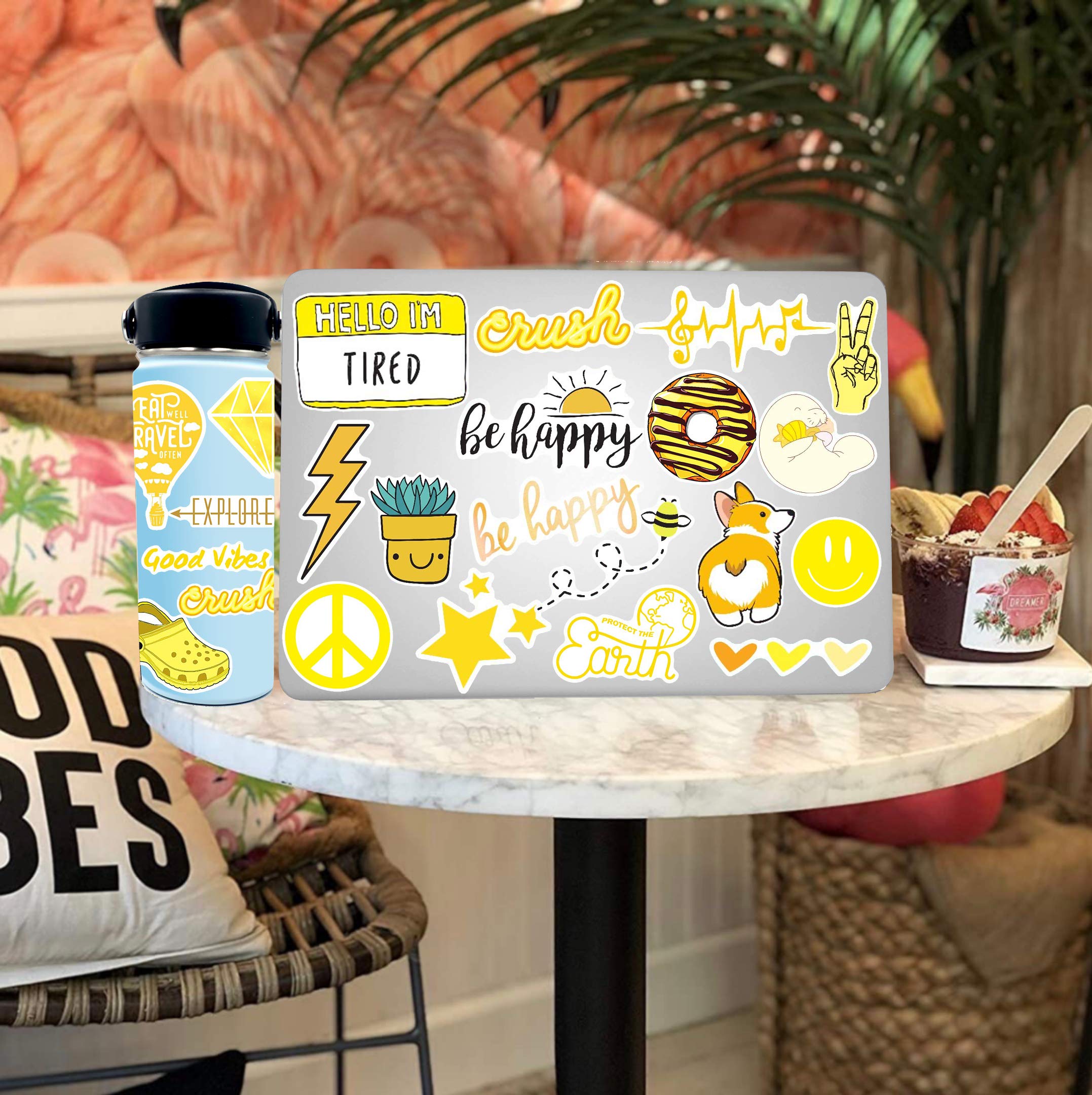 100 Pack Yellow VSCO Stickers - Waterproof Vinyl Aesthetic Stickers for Laptop, Water Bottle, Journal & Phone | Cute VSCO Girl Stickers for Teens, Scrapbooking & DIY Crafts (Yellow)