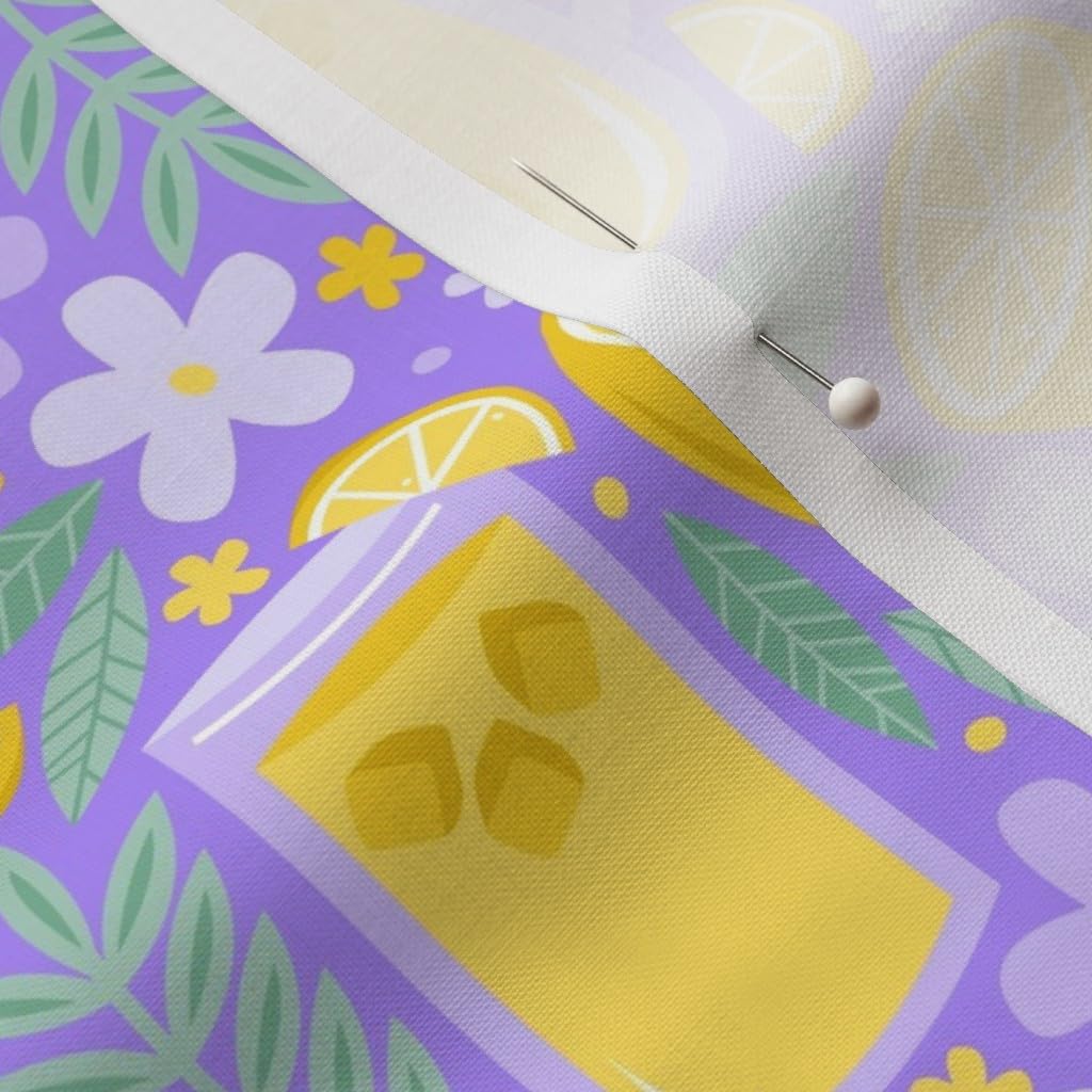 Lavender Lemonade Floral Printed Cotton Fabric by The Yard - Yellow Lemon Food Floral Flowers Design for Sewing, Quilting, Apparel & Home Decor | Perfect for Summer Spring Crafts, DIY Projects & Gift Making