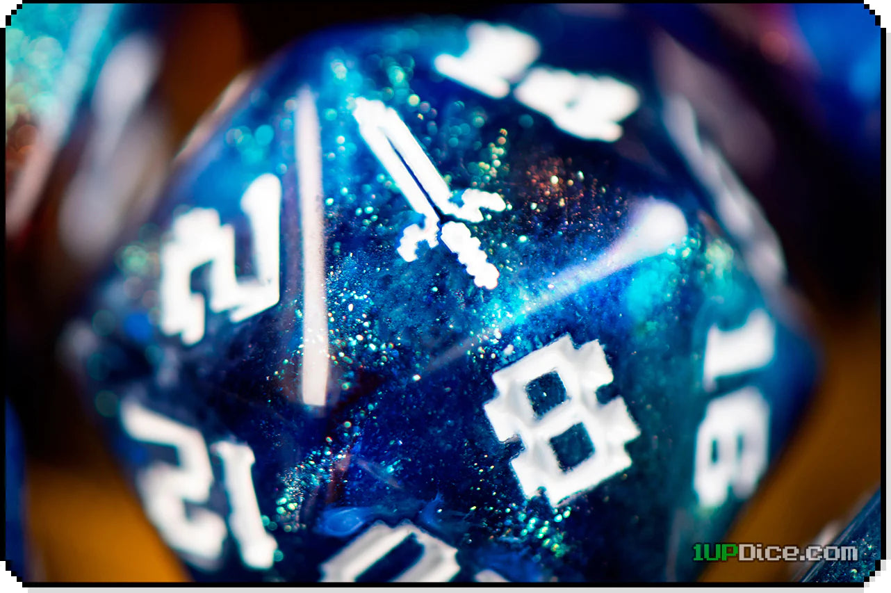 1UP Dice Polyhedral Set - 7-Piece RPG Dice with Mythical Sword Design for D&D, Pathfinder & Tabletop Games - Perfect for Fantasy Roleplaying & Game Nights