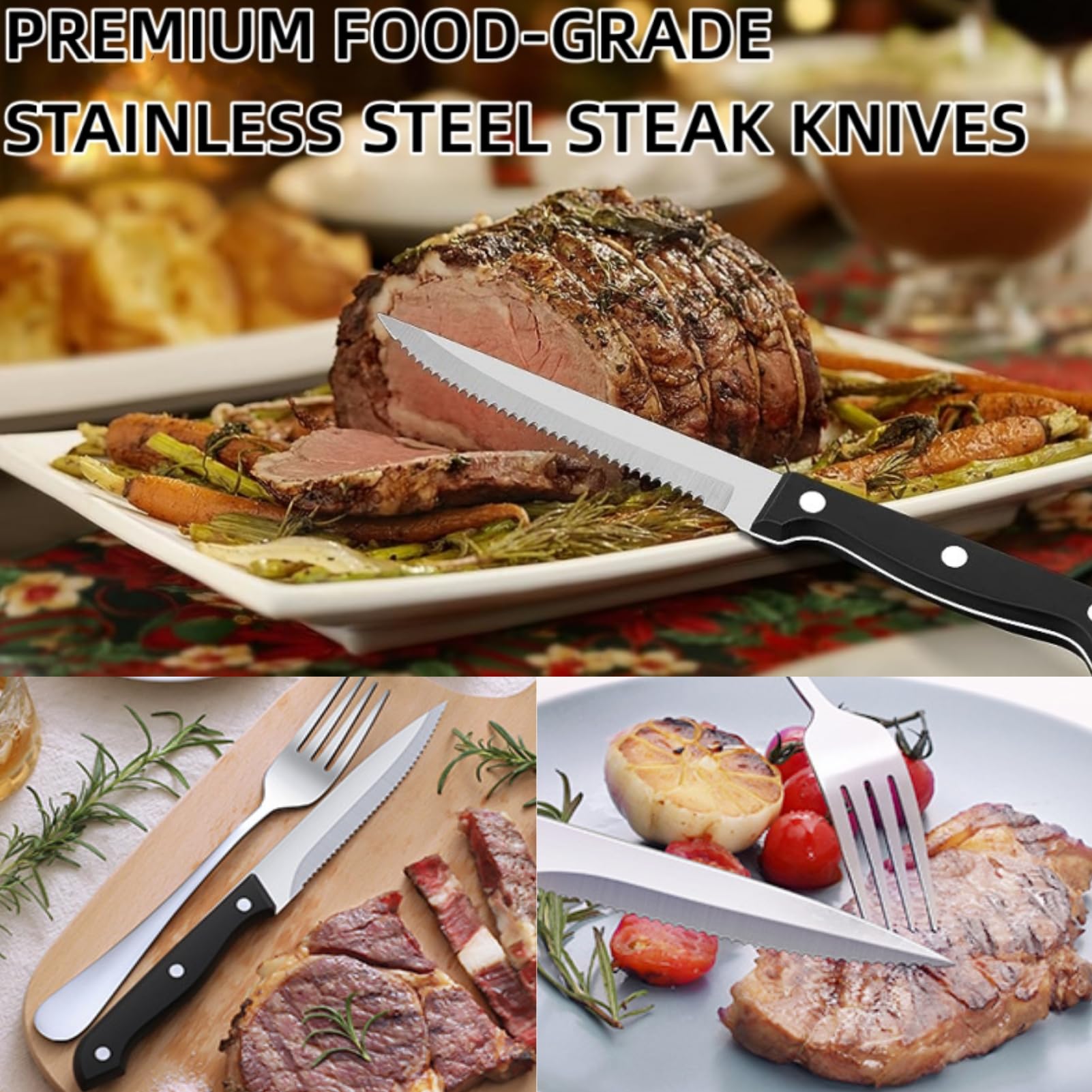 49-Piece Stainless Steel Silverware Set with Organizer - Mirror Polished Flatware for 8 (Forks, Spoons, Steak Knives) - Elegant Kitchen Utensils & Tableware Service Tray for Dinner Parties, Restaurants, and Home Use