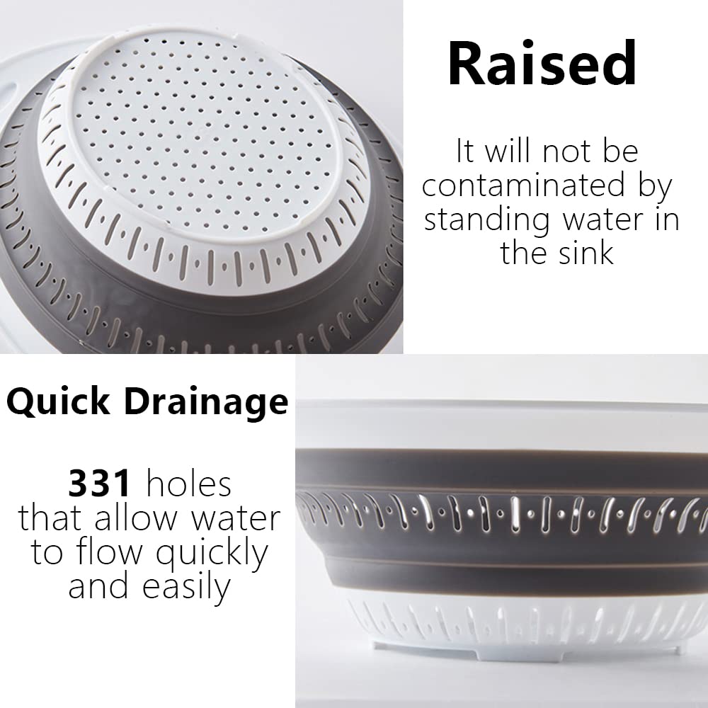 2-Pack Collapsible Silicone Colander - BPA Free, Dishwasher Safe Food Strainer for Pasta, Vegetables & Fruits - Quick Drainage, Space Saving Design - Perfect for Kitchen, Camping & Travel (Gray)