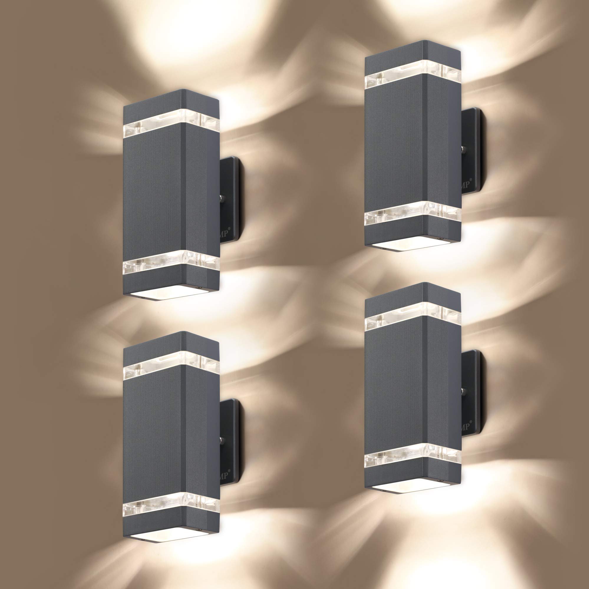 4 Pack LED Square Up and Down Wall Lights - 3000K Warm White, 5W Waterproof Outdoor Lighting with Aluminum Housing & ETL Certification - Perfect for Patio, Garden, Porch, and Facade Illumination