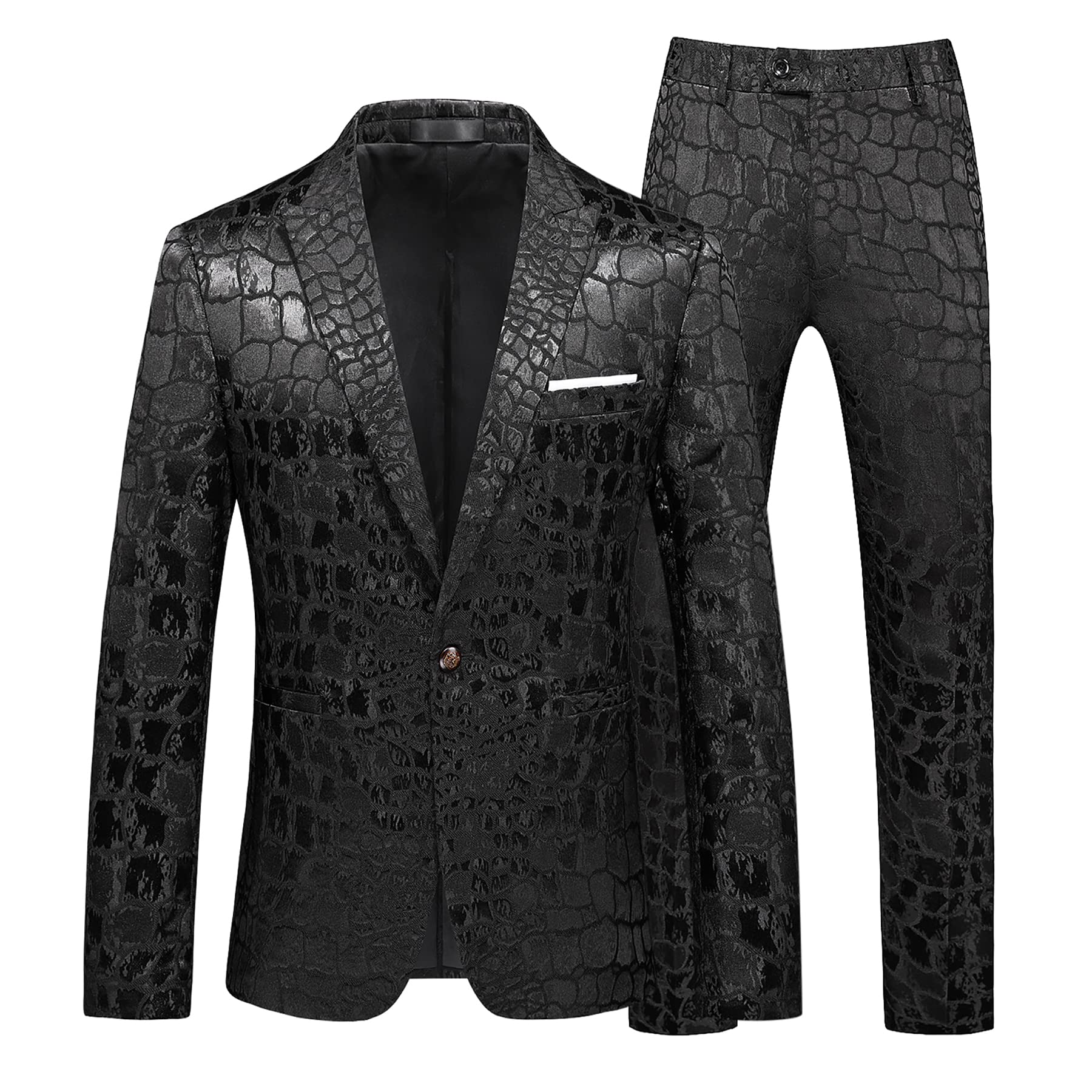 Premium MOGU Men's 2-Piece Double Breasted Jacquard Slim Fit Suit - Elegant Black Tuxedo for Wedding, Groomsmen & Formal Events | Perfect for Business Meetings, Prom & Special Occasions