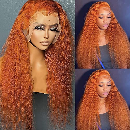 Smavida 26 Inch Long Orange Ginger Deep Wave Lace Front Wig - 13x1 T Part Glueless Brazilian Human Hair Wig with Bleached Knots for Black Women | Perfect for Daily Wear, Cosplay & Special Occasions