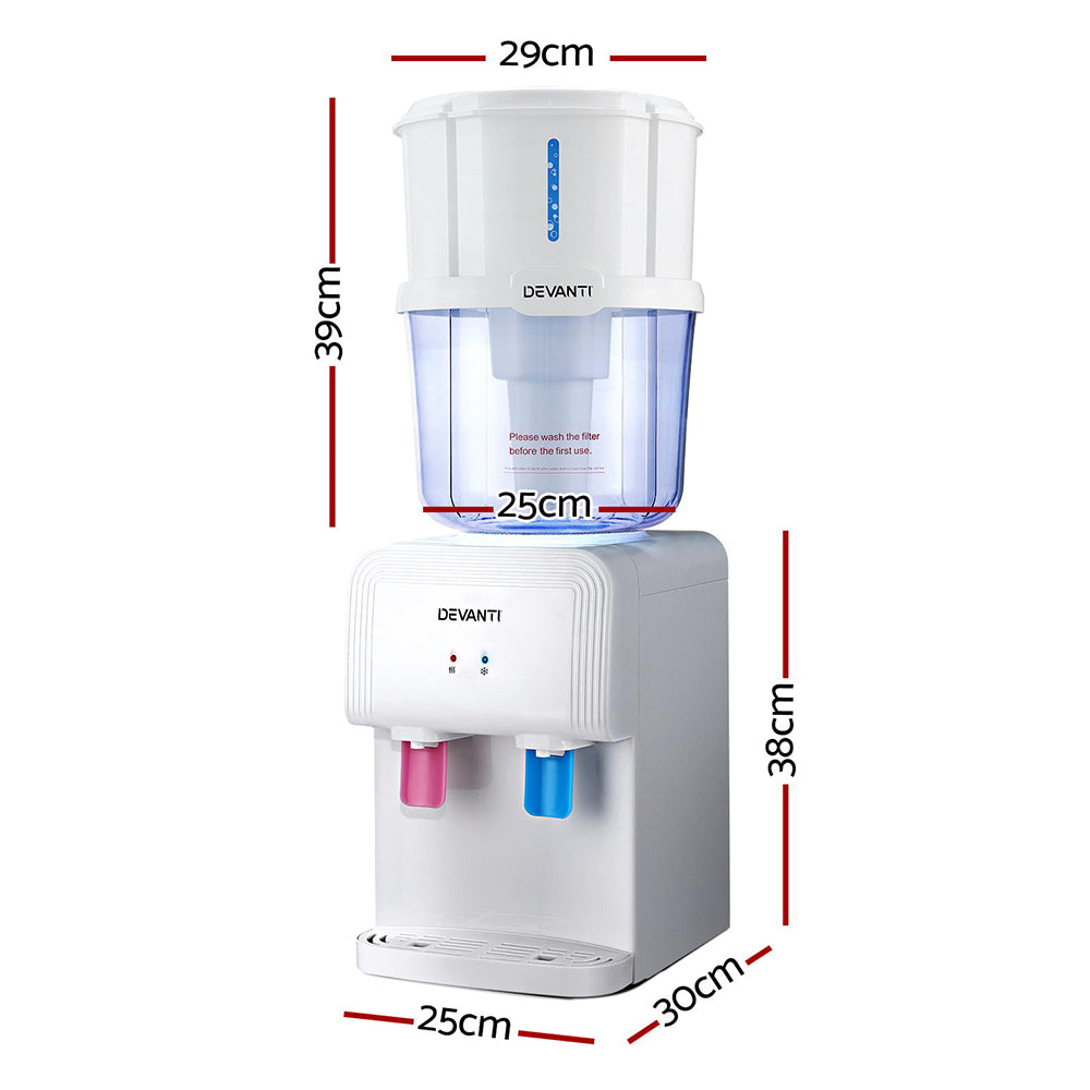 Devanti 3-in-1 Water Cooler Dispenser with Hot & Cold Water - White Countertop Water Dispenser for Home, Office & Kitchen | Fast Heating & Cooling System