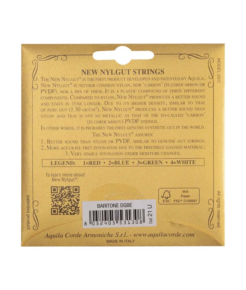 Aquila 21U Baritone Ukulele Strings Set - Professional Quality Nylgut Strings for Warm, Rich Tone - Perfect for Baritone Ukulele Players, Performances & Studio Recording