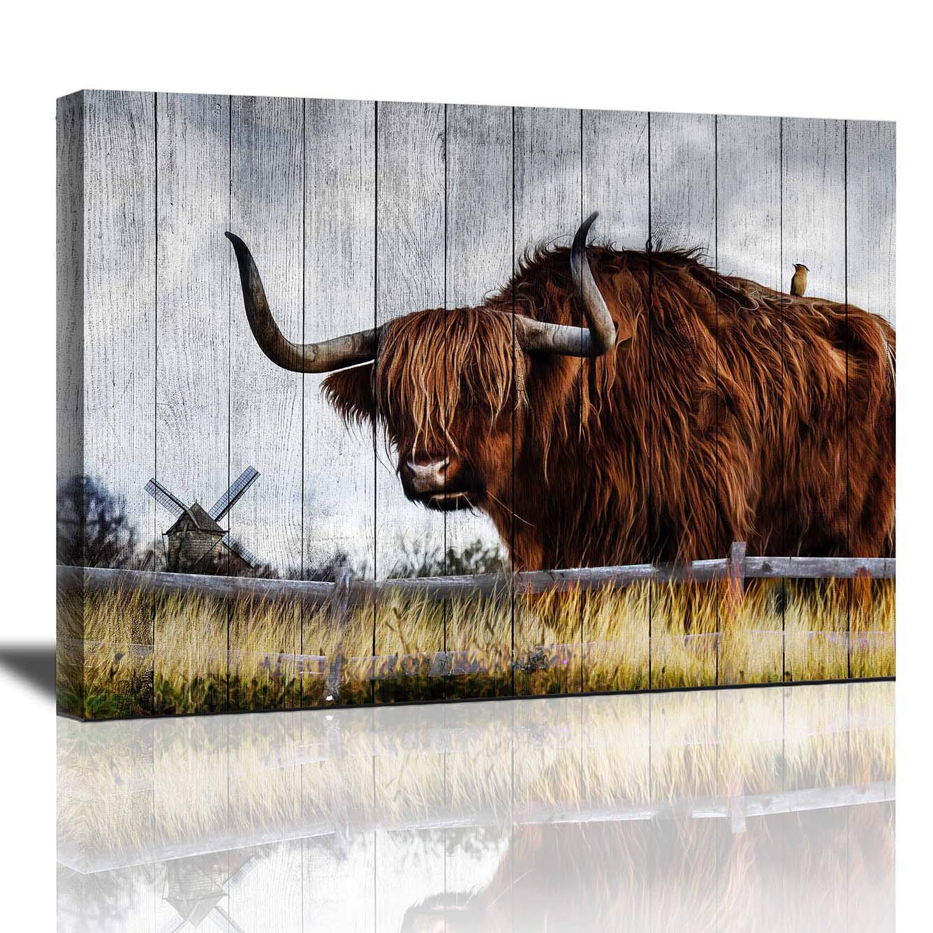 Rustic Canvas Wall Art - Cow Decor for Home, Living Room, Bedroom, Kitchen, Bathroom & Office - Farmhouse Wall Decor for Cozy Spaces & Western Theme Rooms