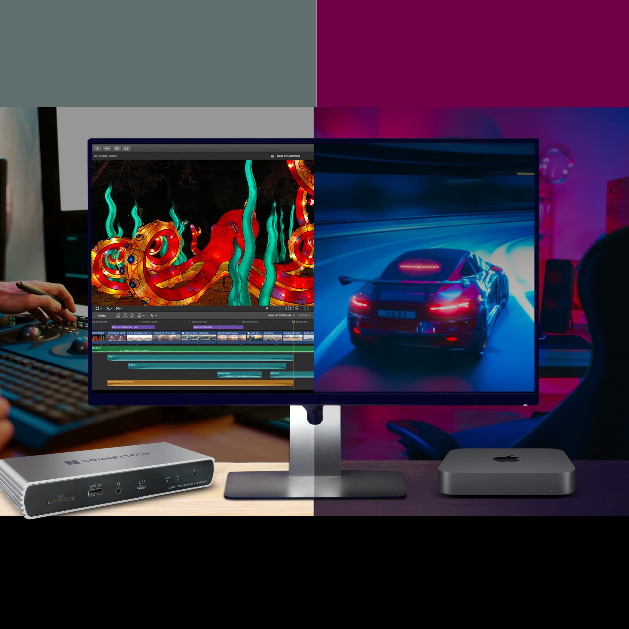 Sonnet Echo 11 Thunderbolt 4 HDMI Dock - 4K Dual Monitor Adapter with 90W Charging, USB-C Hub for MacBook Pro/Air, Windows Laptops - Perfect for Home Office & Video Editing Setup