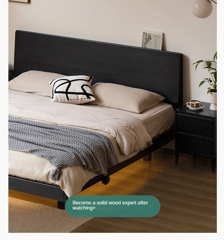Solid Oak Wood Luminous Floating Bed Frame - Modern Platform Bed with LED Lighting for Bedroom, Guest Room or Dorm