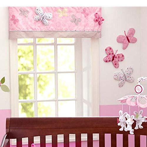 Brandream 5-Piece Pink Butterfly Nursery Bedding Set for Baby Girls - Crib Skirt, Fitted Sheet, Bumper Pads, Window Valance - Soft Cotton Crib Set for Infant & Toddler Bedrooms, Baby Shower Gift