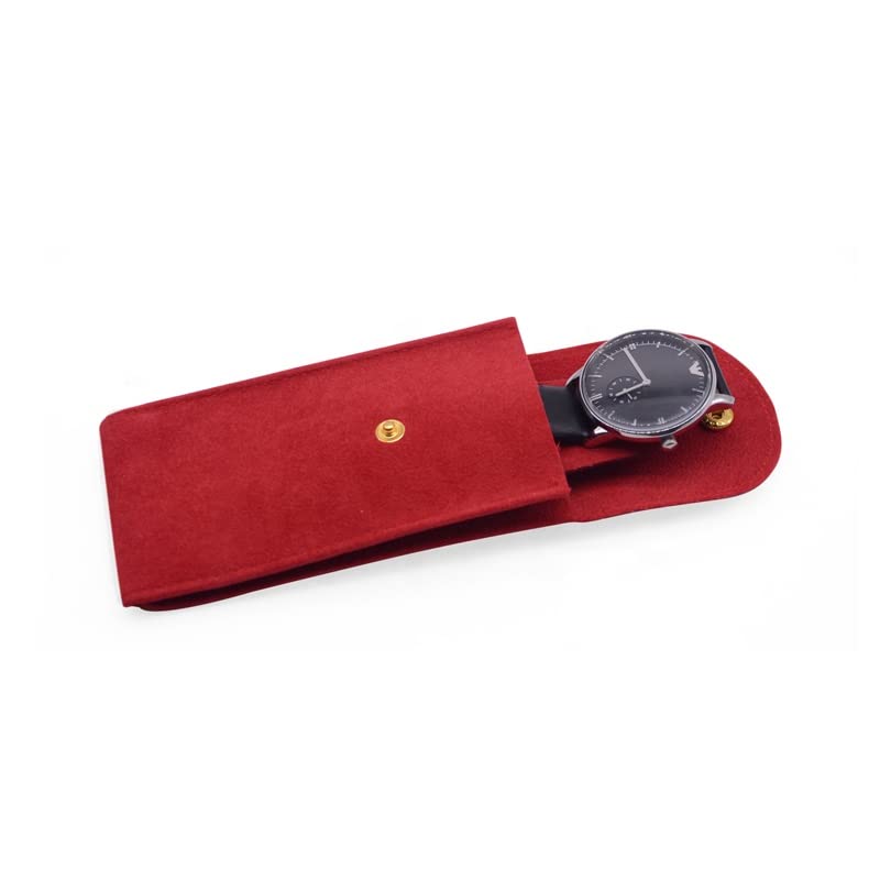 Premium Velvet Watch Pouch & Travel Case - Portable Watch Roll Storage Organizer for Men & Women | Protective Watch Box Pouch (Red) - Perfect for Travel, Daily Use & Watch Collection Display