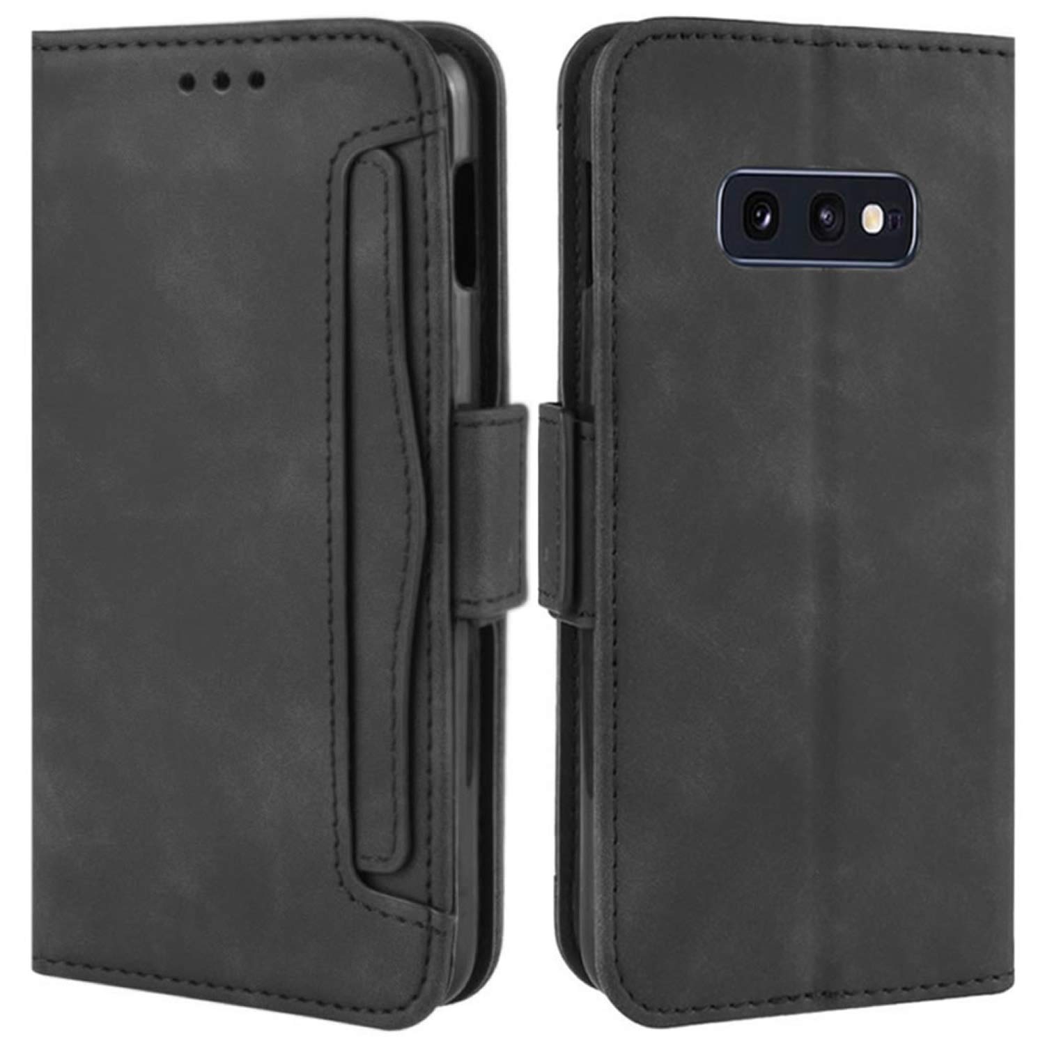 HualuBro Magnetic Full Body Protection Shockproof Flip Leather Wallet Case with Card Slot Holder for Samsung Galaxy S10e - Black | Slim Wallet Phone Cover for Everyday Use & Travel