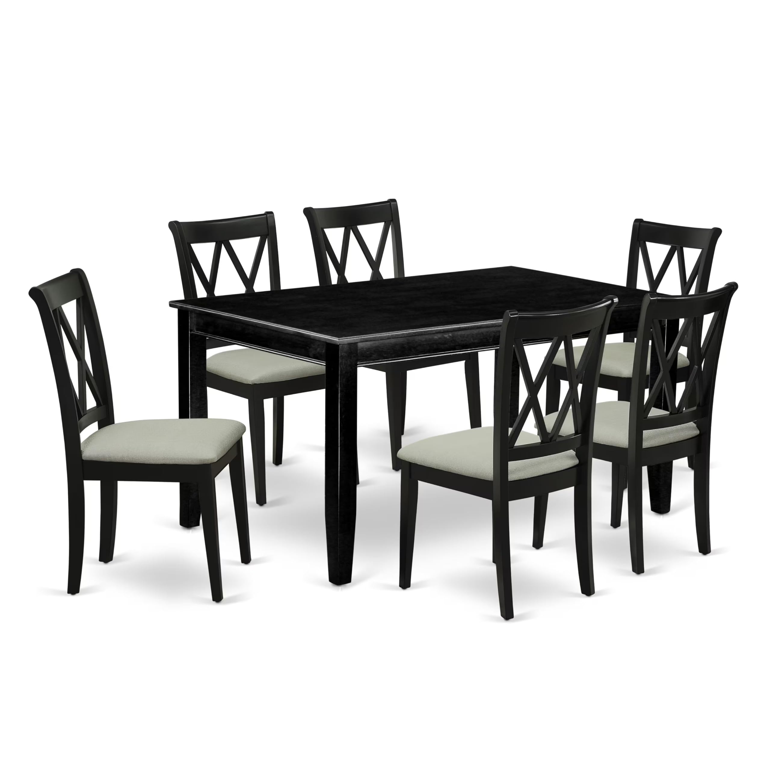 East West Furniture DUCL7-BLK-C 7-Piece Black Dining Room Set with 36x60 Inch Rectangle Table & 6 Linen Upholstered Chairs - Perfect for Family Meals, Dinner Parties, and Modern Home Decor